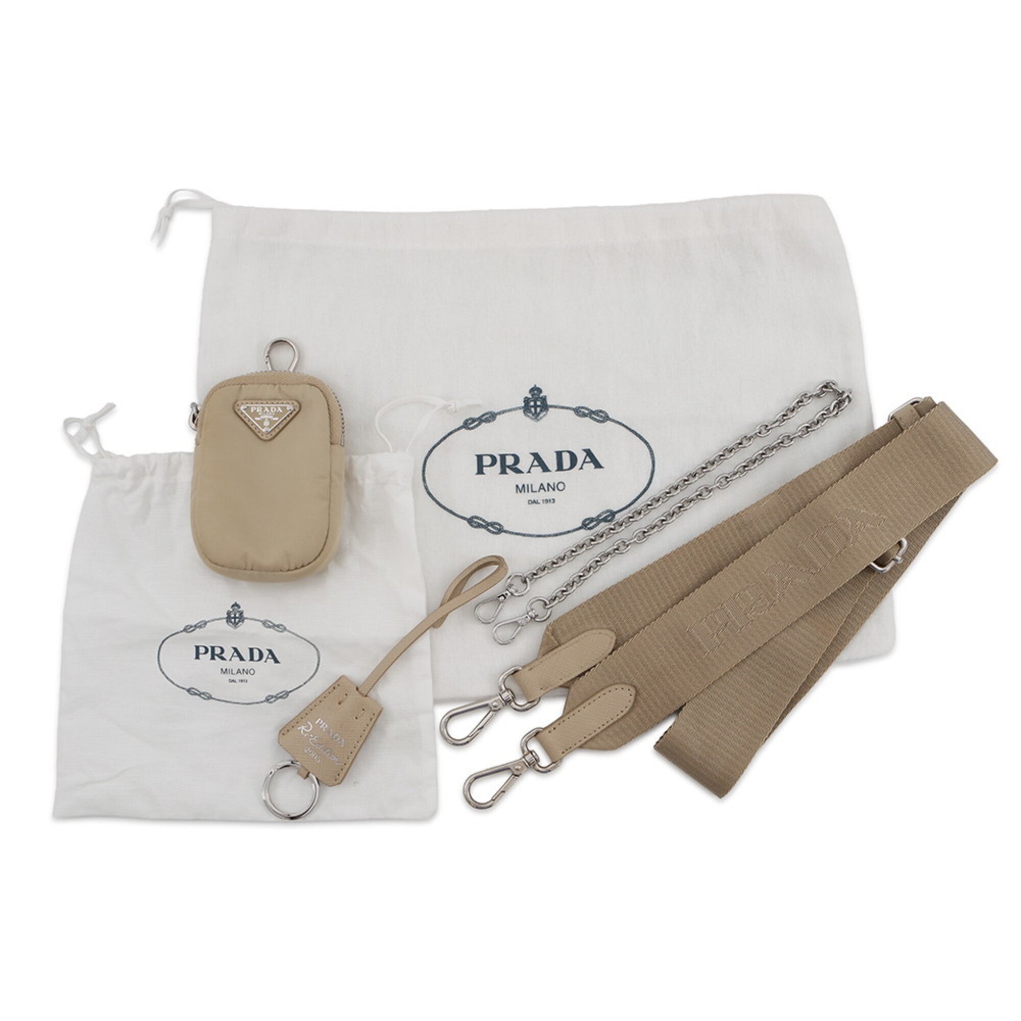 Prada Beige Nylon Leather Handbag Shoulder Bag (Pre-Owned)