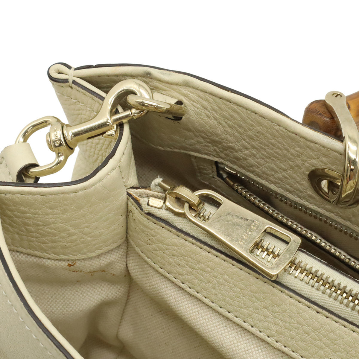 Gucci Light Beige Leather Bamboo Handbag Shoulder Bag Tote Bag (Pre-Owned)
