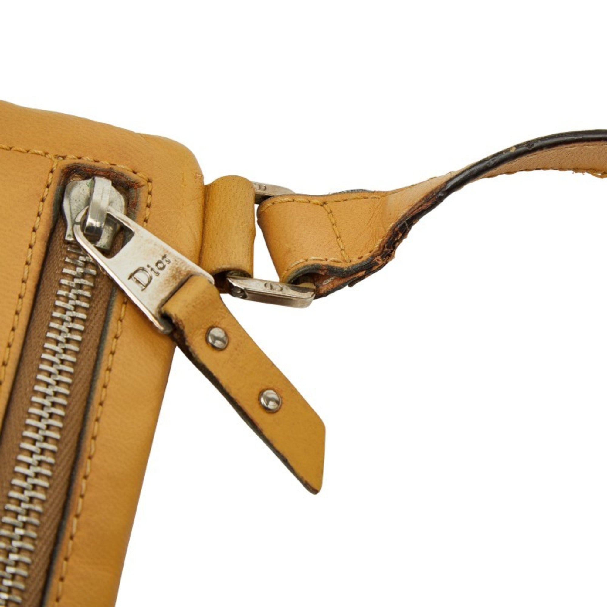 Christian Dior Beige Yellow Canvas Leather Shoulder Bag (Pre-Owned)