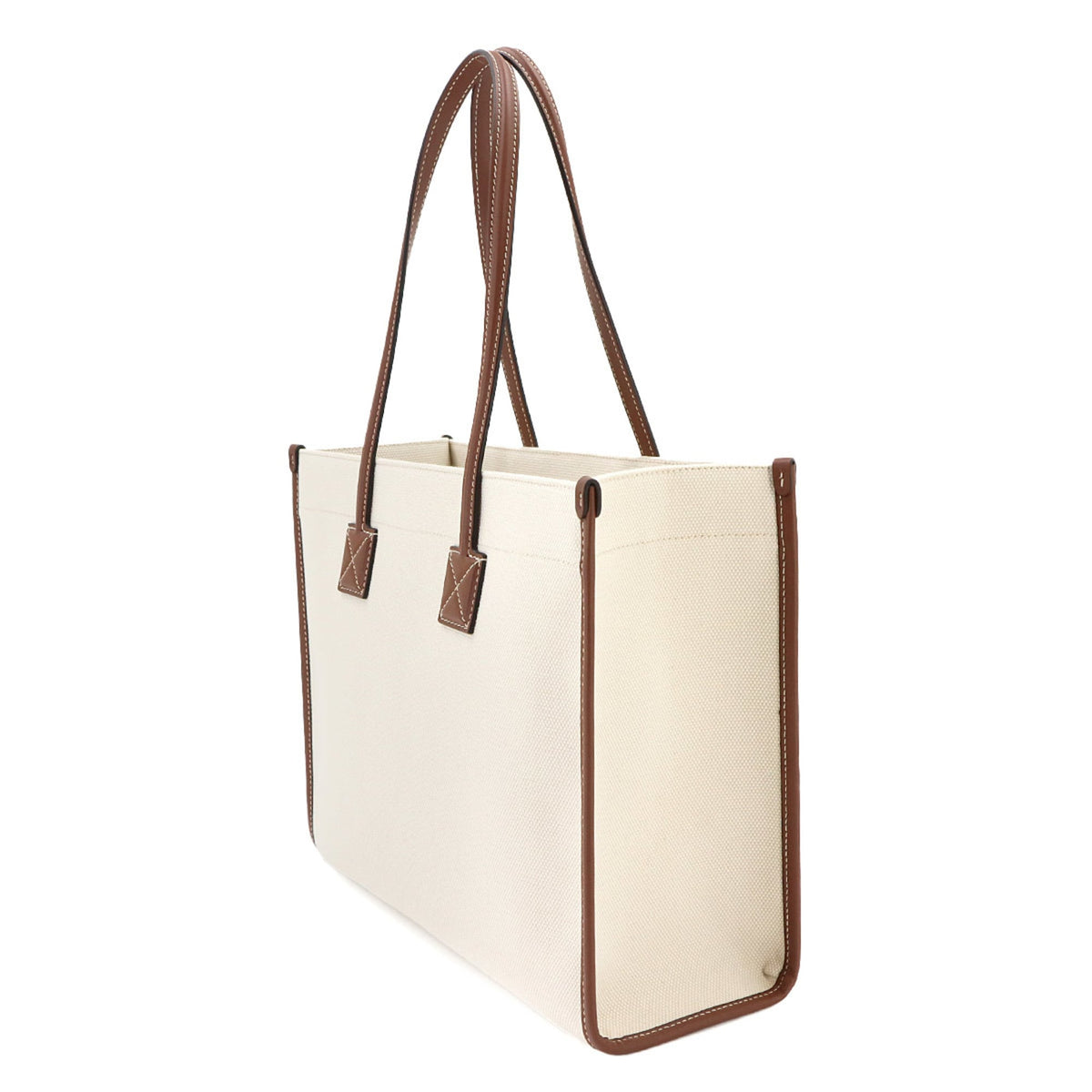 Burberry Beige Ivory Canvas Leather Handbag Tote Bag (Pre-Owned)