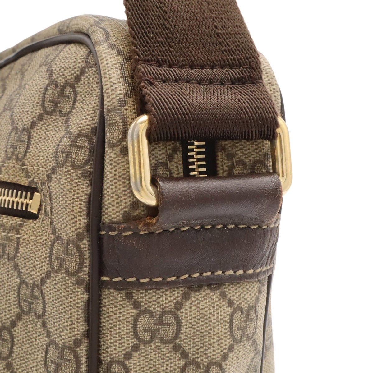 Gucci Gg Plus Beige Dark Brown Khaki Gg Supreme Canvas Pvc Coated Canvas Leather Shoulder Bag (Pre-Owned)