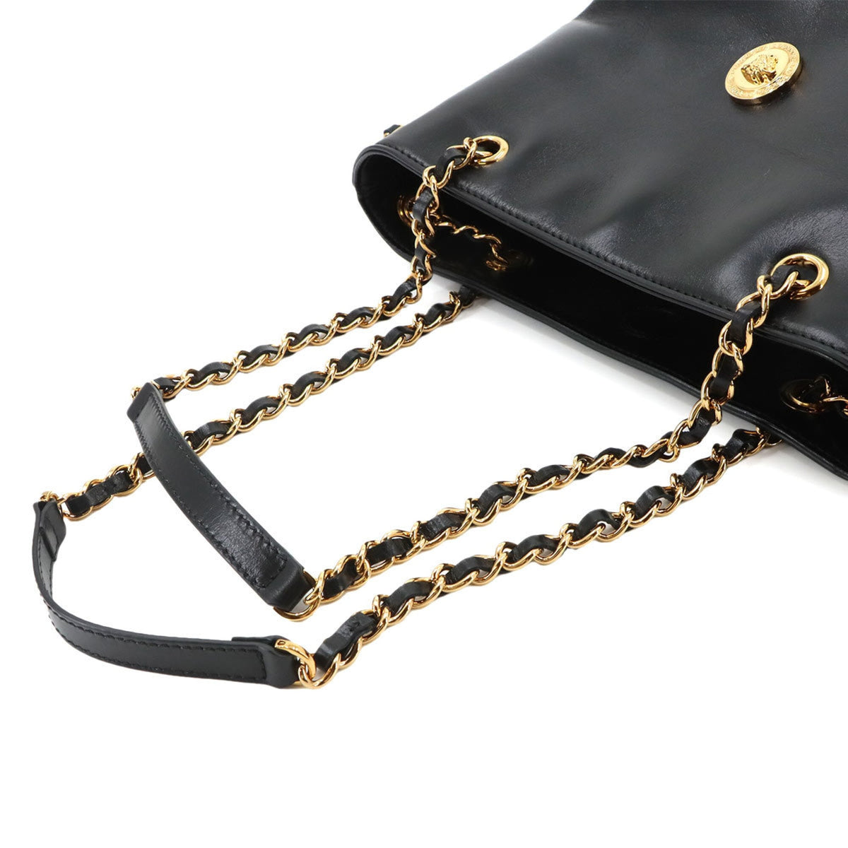 Versace Black Leather Handbag Shoulder Bag (Pre-Owned)