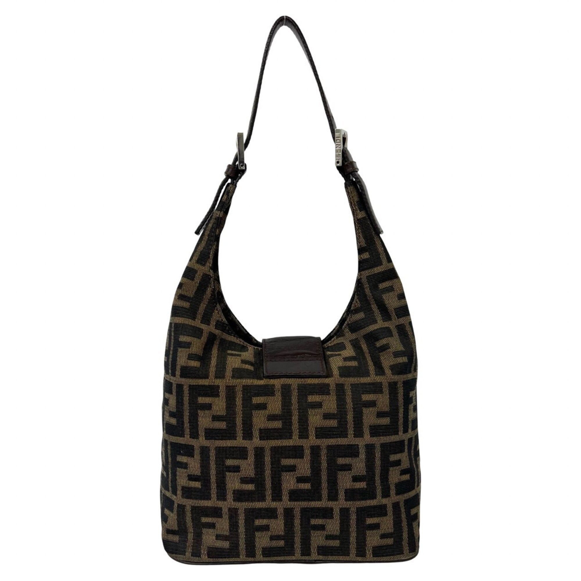 Fendi Black Brown Canvas Leather Shoulder Bag Tote Bag (Pre-Owned)