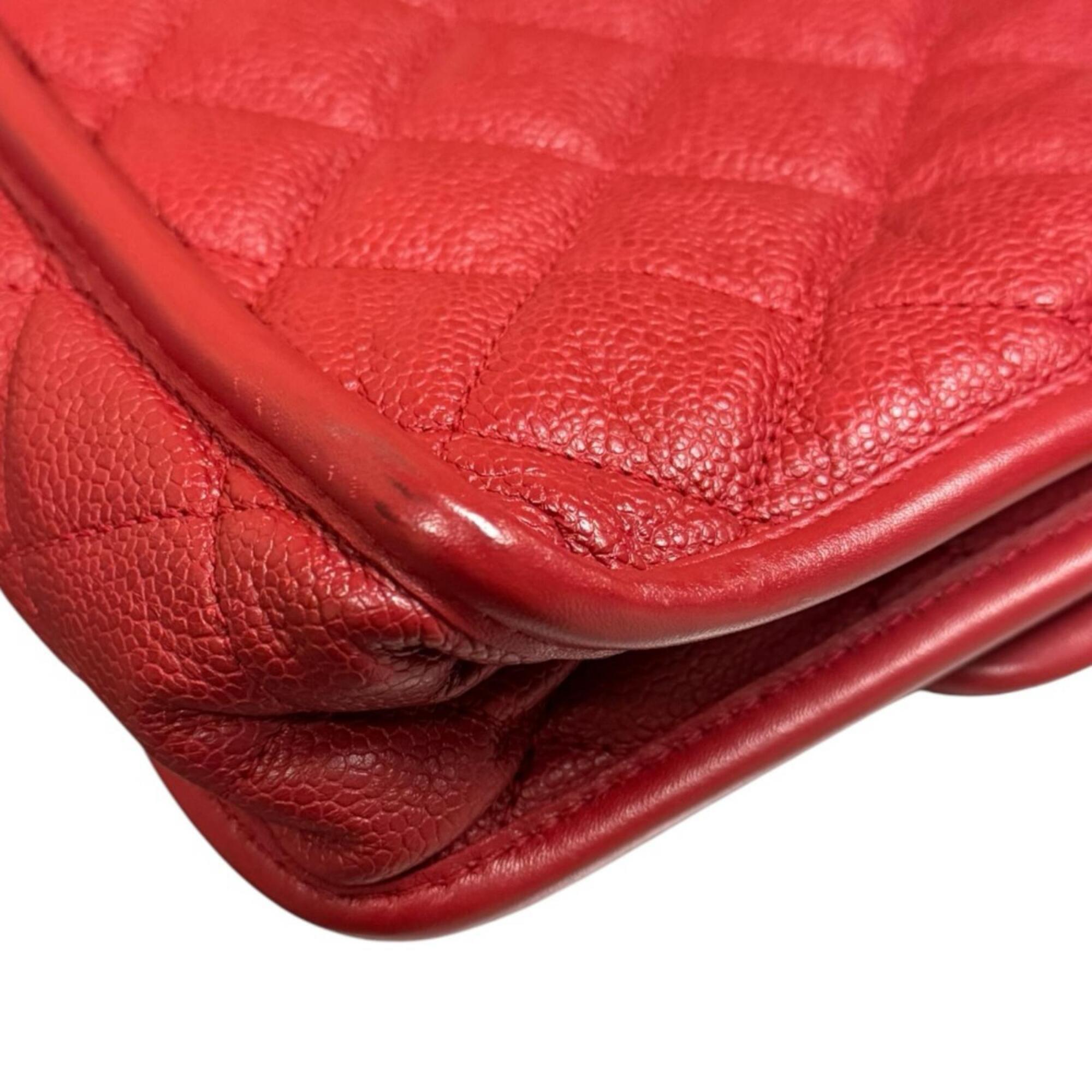 Chanel Matelasse Red Color Leather Grained Calfskin Shoulder Bag (Pre-Owned)