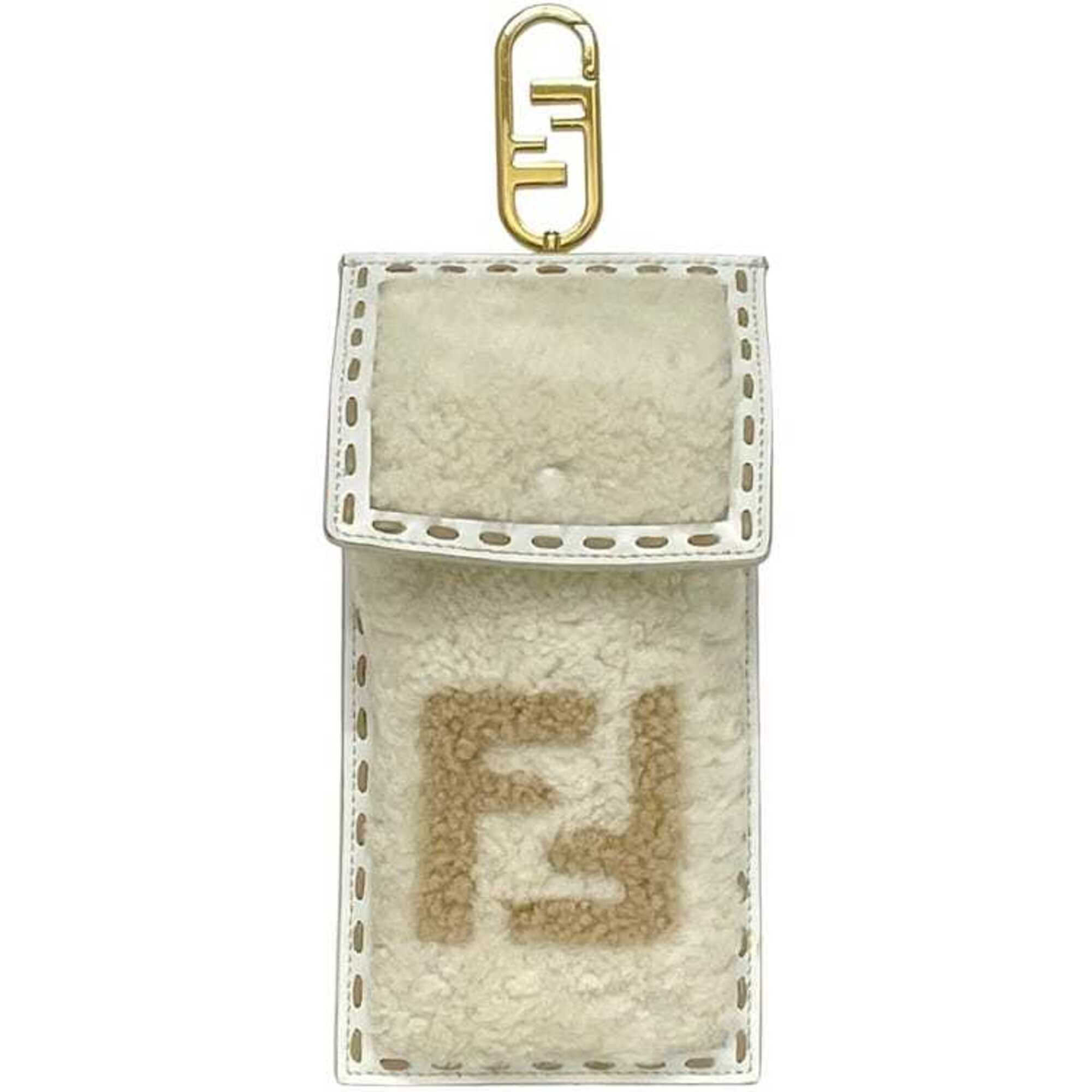 Fendi Beige White Leather Fur Pouch (Pre-Owned)