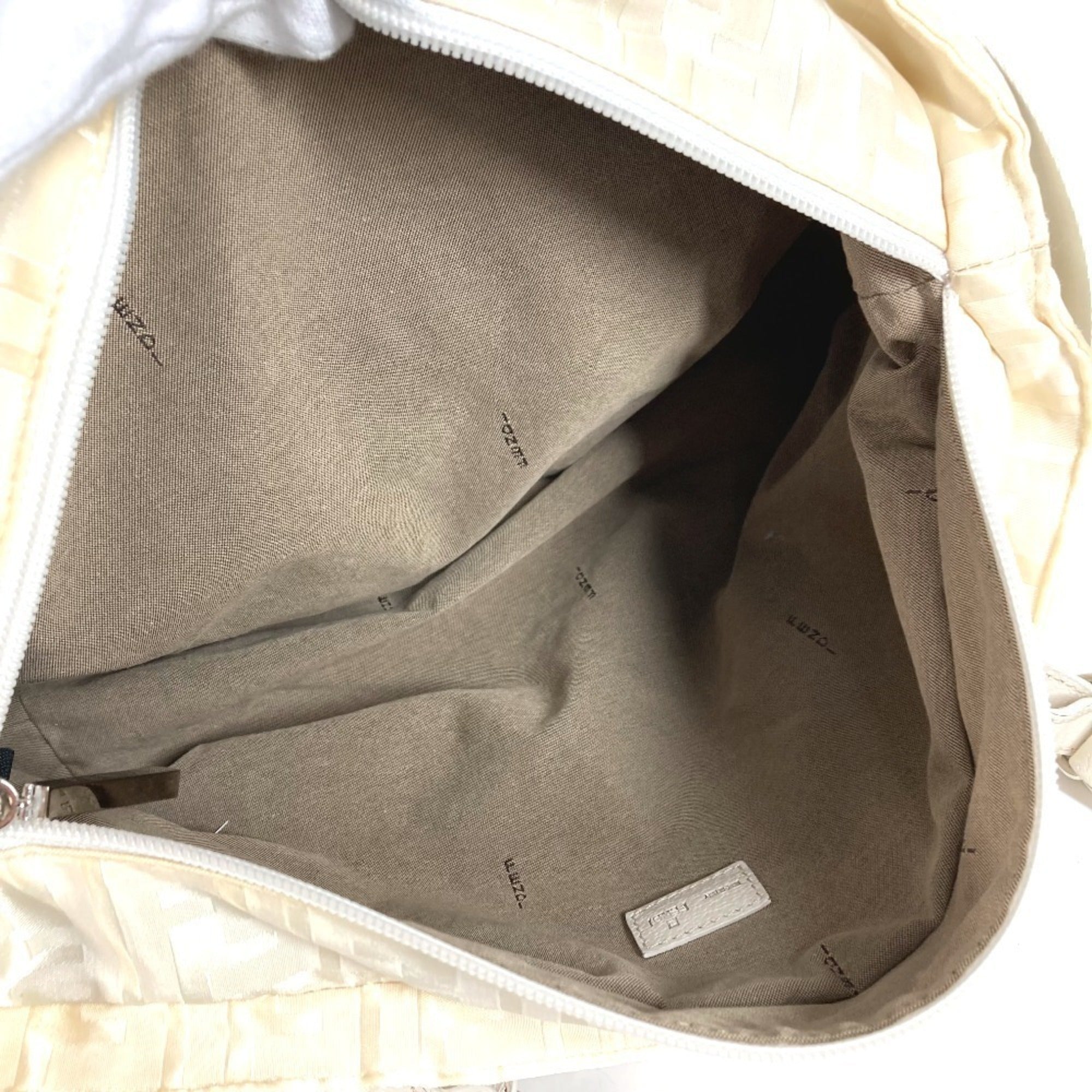 Fendi White Nylon Canvas Leather Handbag Shoulder Bag Tote Bag (Pre-Owned)