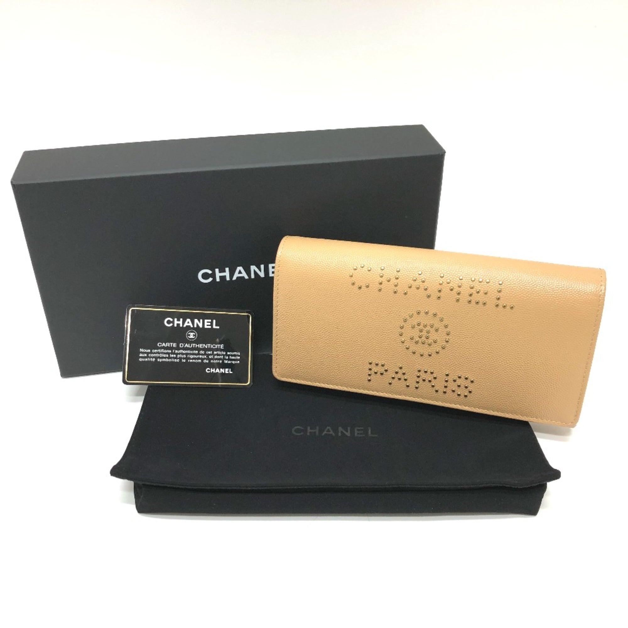 Chanel Beige Leather Long Wallet (Bi-Fold) (Pre-Owned)