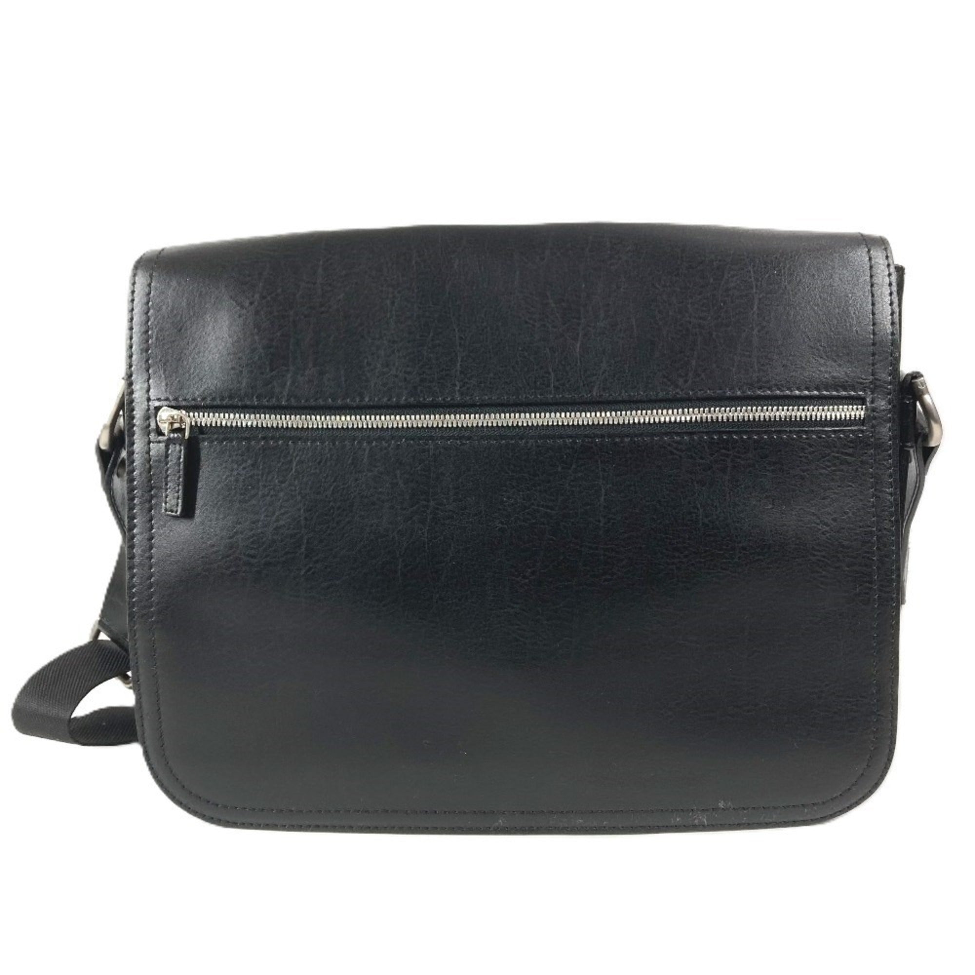 Salvatore Ferragamo Black Leather Messenger Bag Shoulder Bag (Pre-Owned)