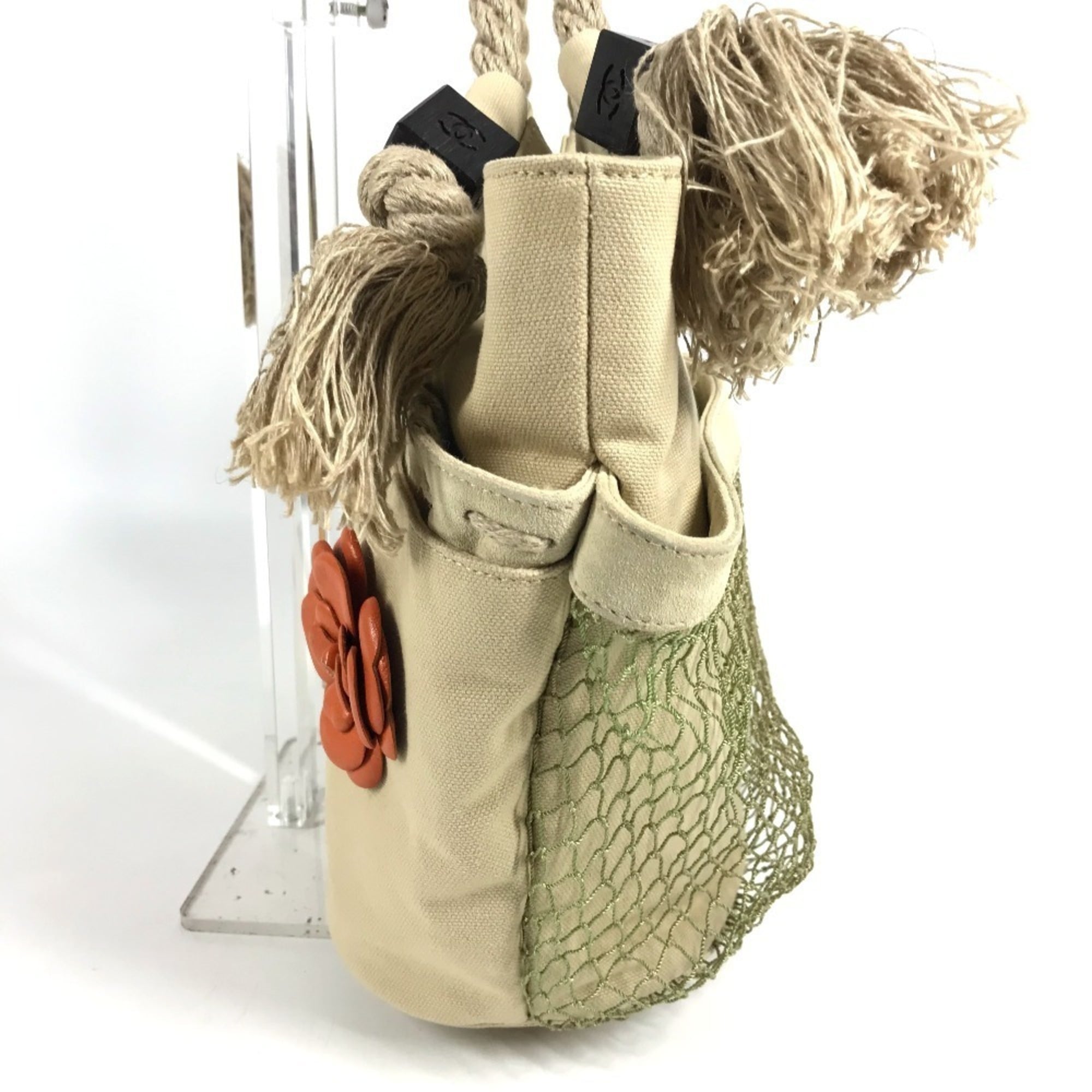 Chanel Beige Canvas Handbag Shoulder Bag (Pre-Owned)