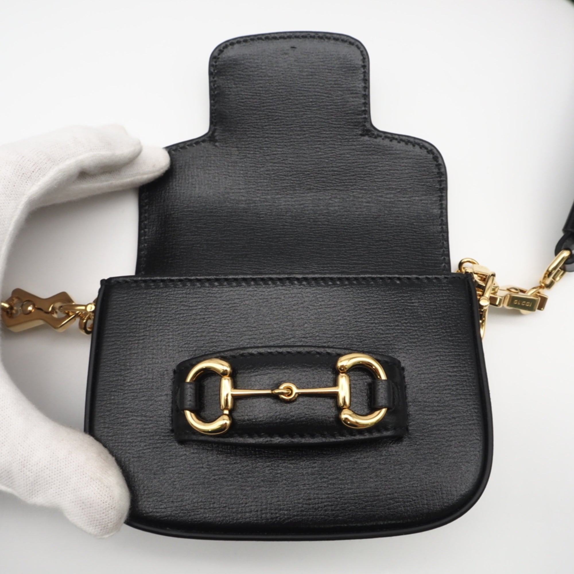 Gucci Horsebit Black Leather Canvas Shoulder Bag (Pre-Owned)