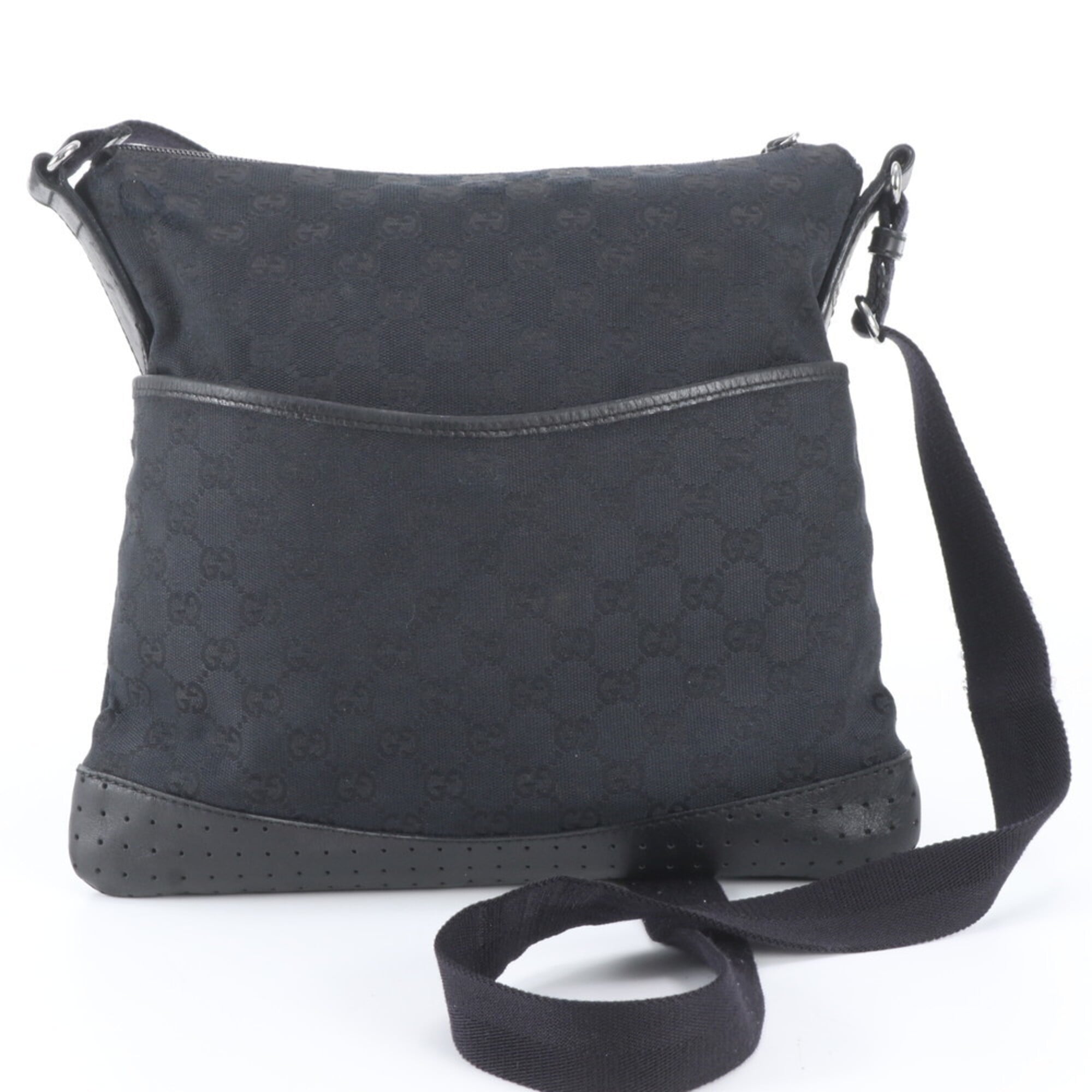Gucci Black Leather Canvas Shoulder Bag (Pre-Owned)