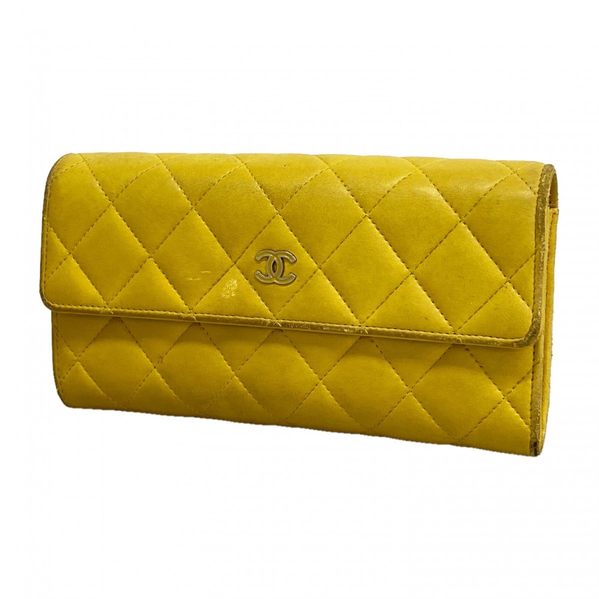 Chanel Yellow Leather Long Wallet (Bi-Fold) (Pre-Owned)