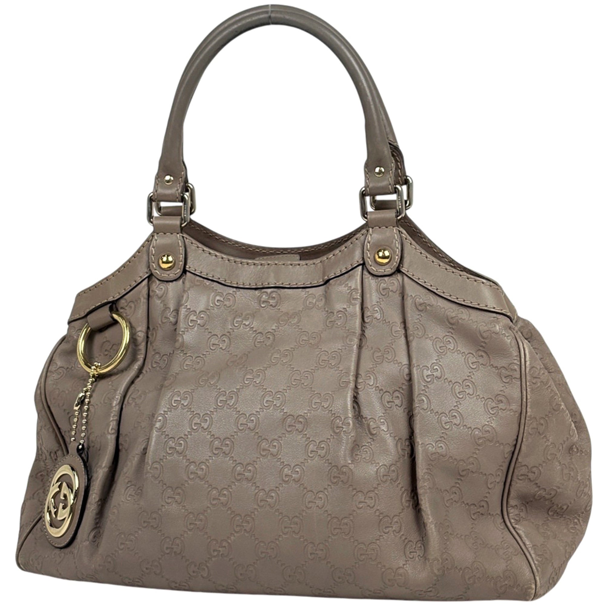 Gucci Sukey Gray Gg Leather Handbag (Pre-Owned)