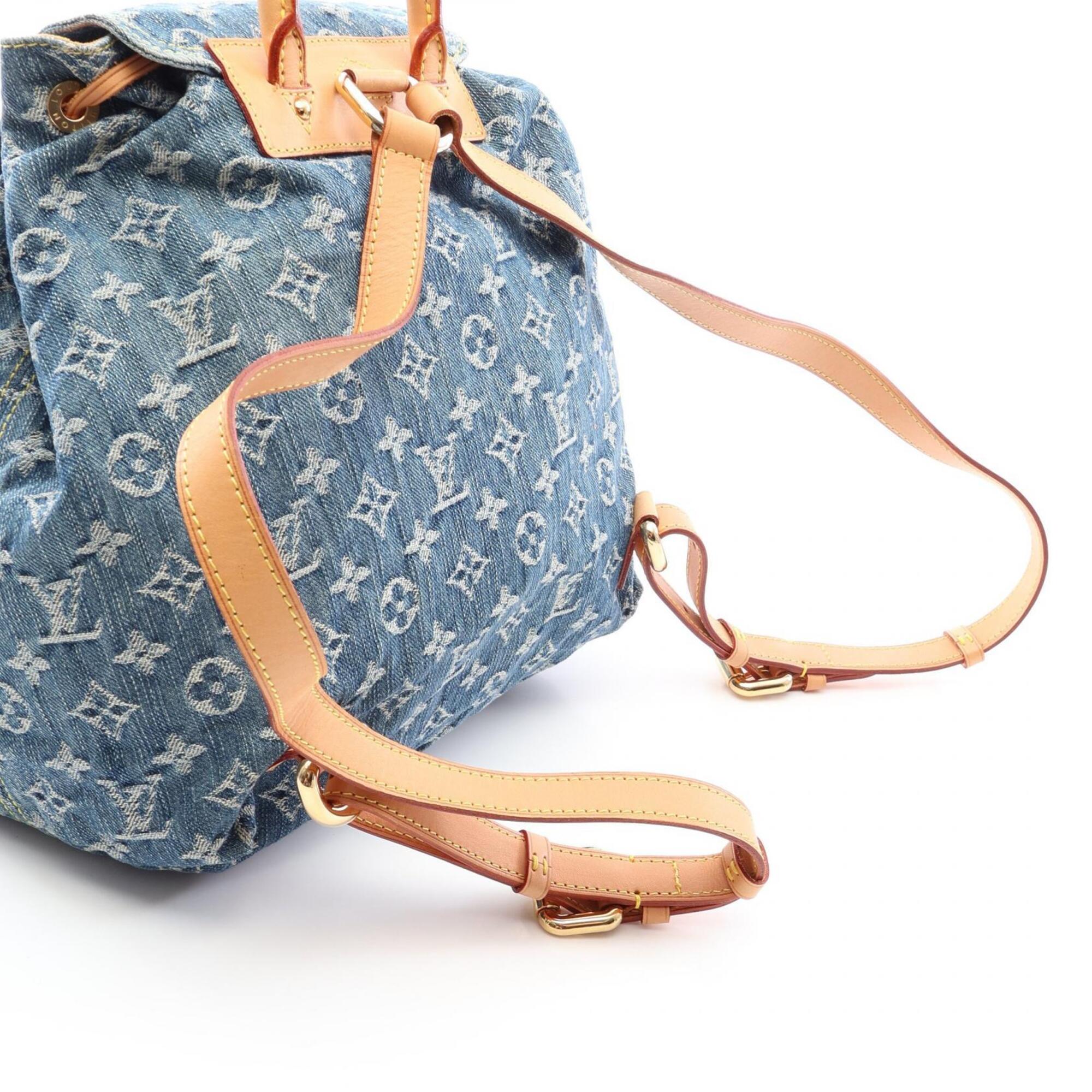 Louis Vuitton Blue Monogram Denim Leather Backpack Handbag (Pre-Owned)