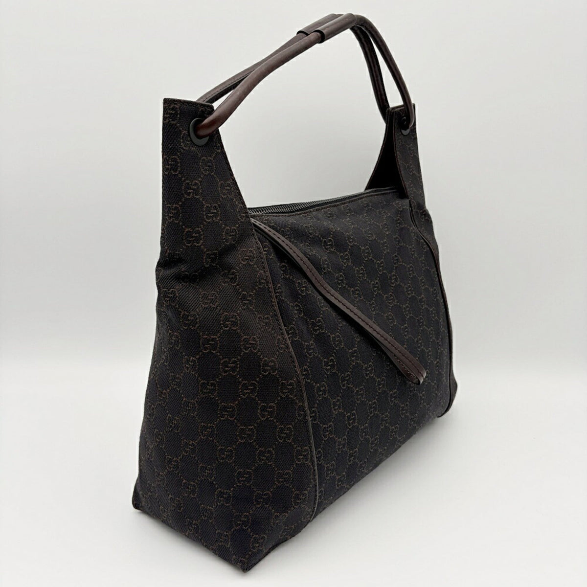 Gucci Dark Brown Gg Canvas Leather Shoulder Bag (Pre-Owned)