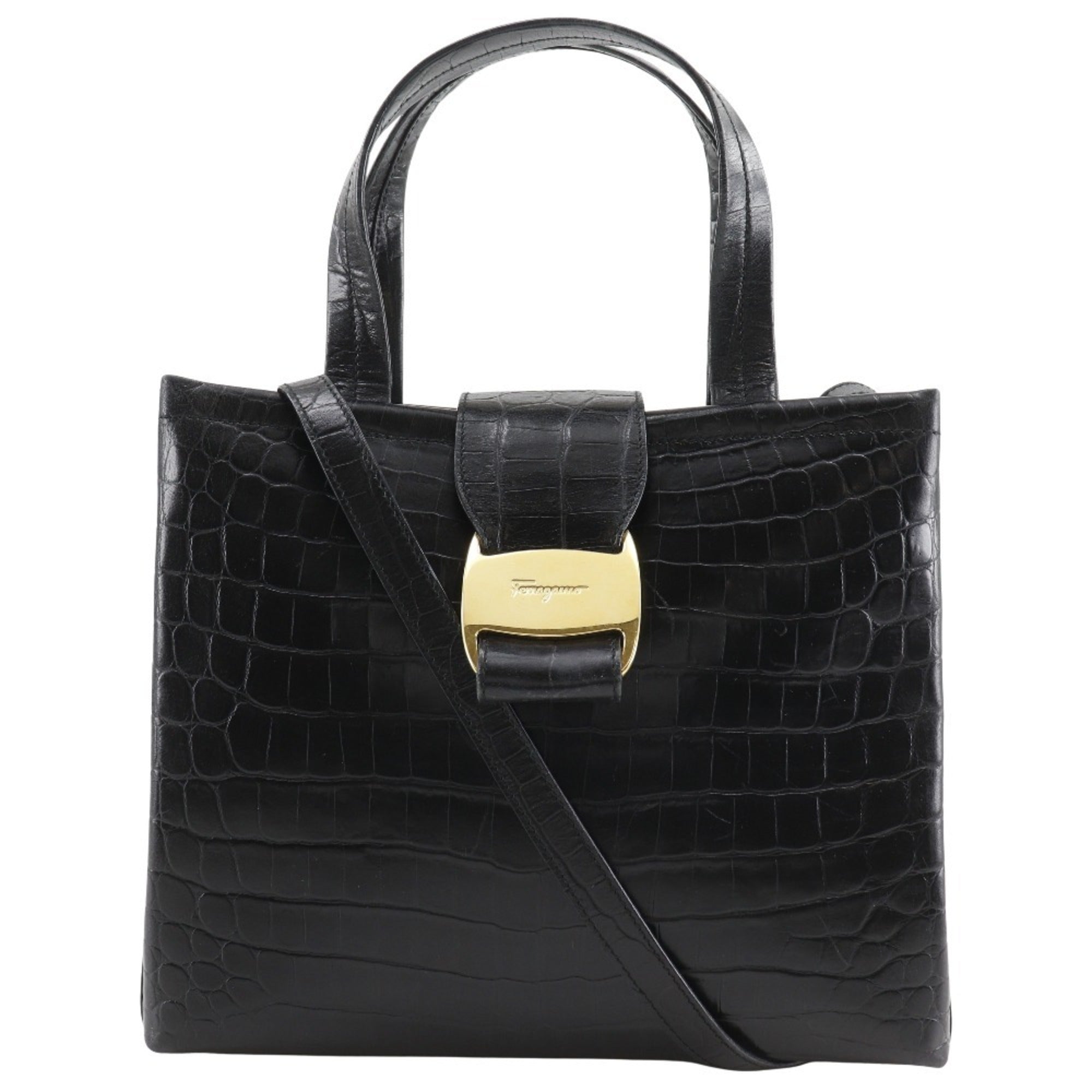 Salvatore Ferragamo Black Leather Handbag (Pre-Owned)