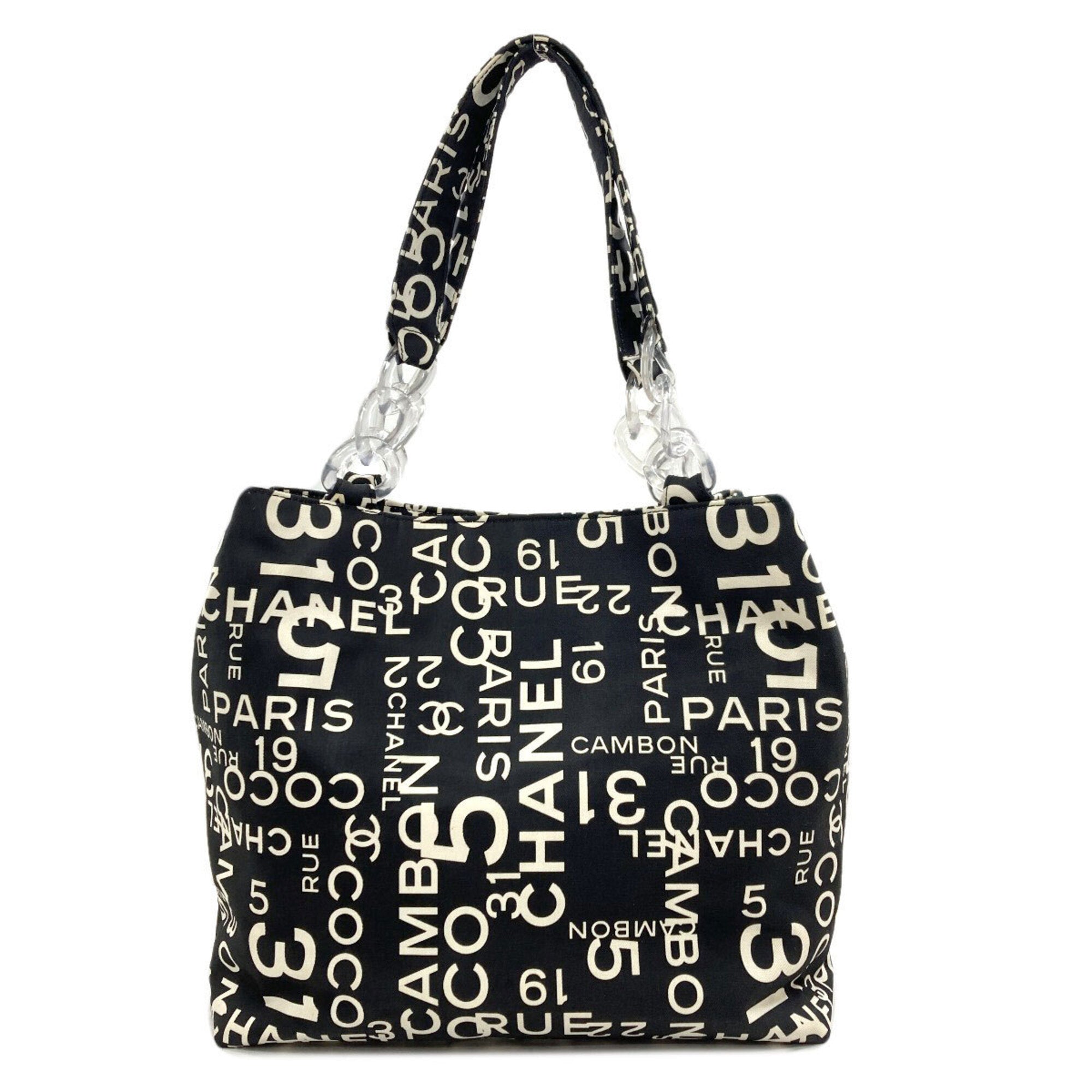 Chanel Black White Canvas Pouch Tote Bag (Pre-Owned)