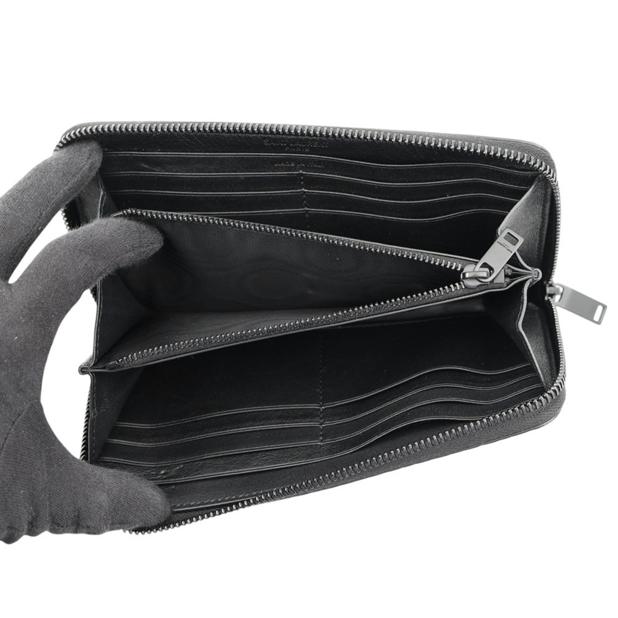 Yves Saint Laurent Black Leather Long Wallet (Bi-Fold) (Pre-Owned)