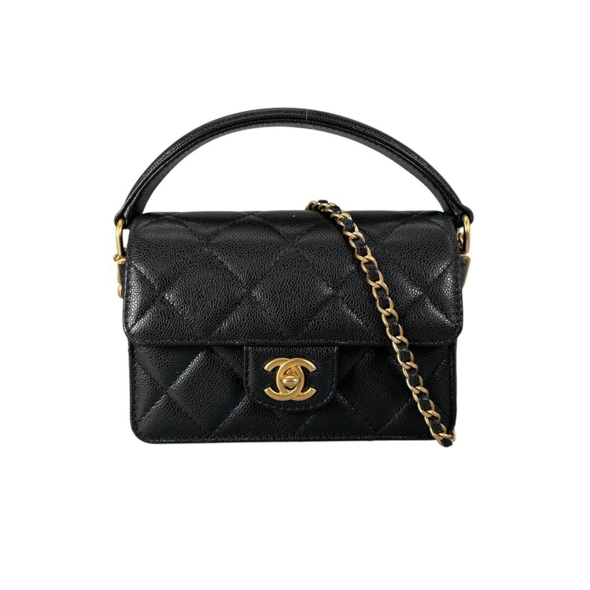 Chanel Matelasse Black Leather Handbag Shoulder Bag (Pre-Owned)