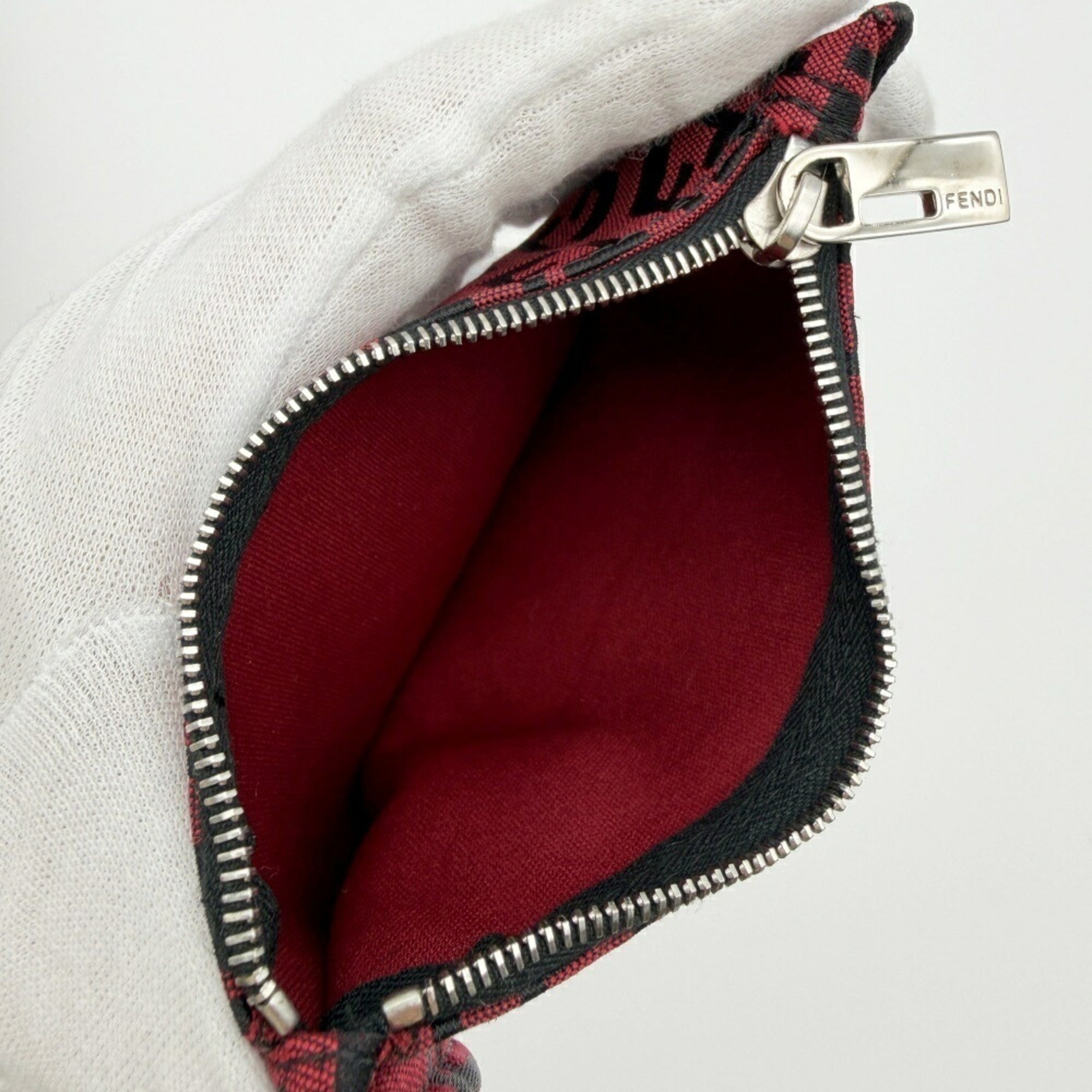 Fendi Black Red Color Canvas Leather Tote Bag (Pre-Owned)
