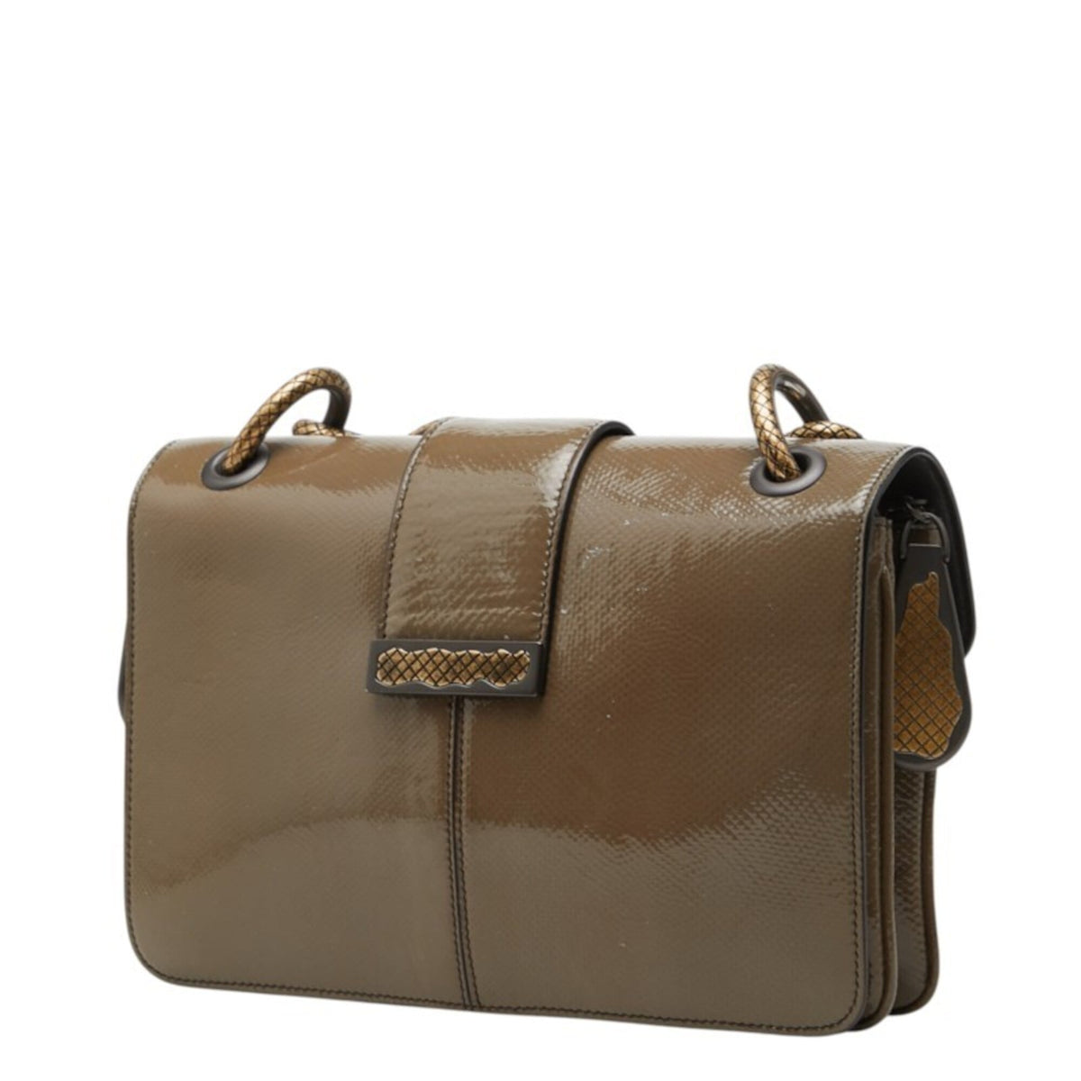 Bottega Veneta Brown Gray Patent Leather Silver 925 Leather Shoulder Bag (Pre-Owned)