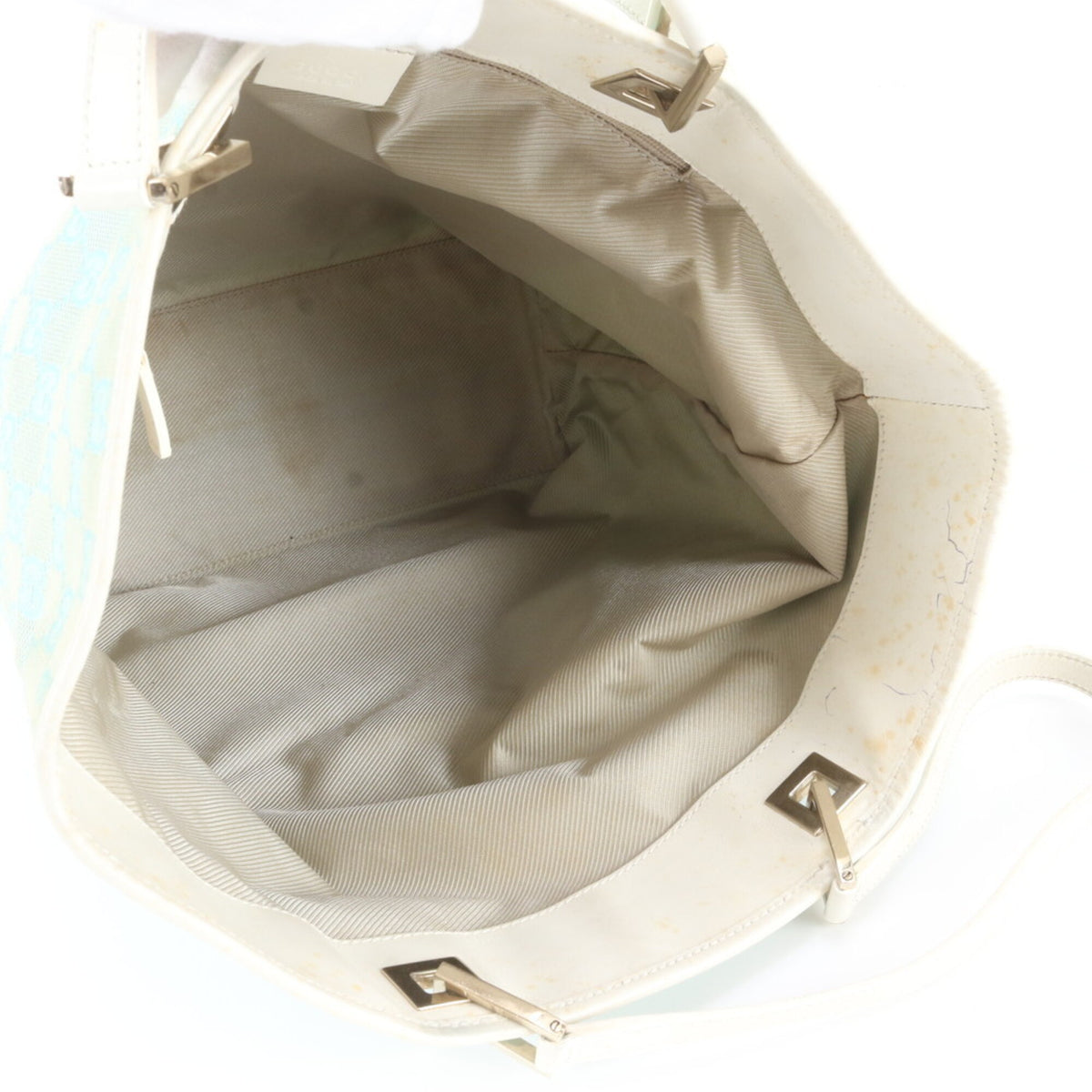 Gucci Light Blue Leather Canvas Handbag Shoulder Bag Tote Bag (Pre-Owned)