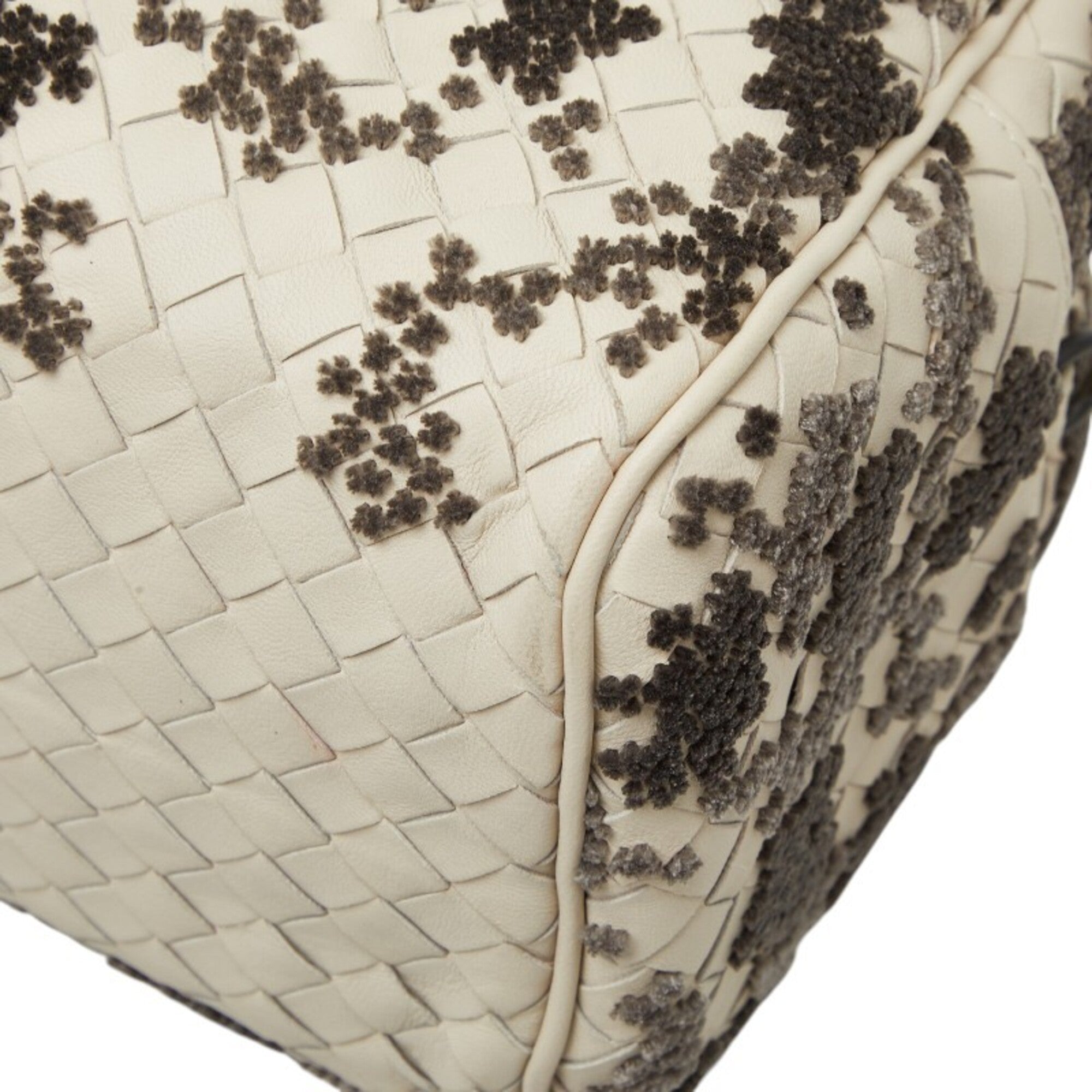 Bottega Veneta Gray White Leather Handbag Shoulder Bag (Pre-Owned)