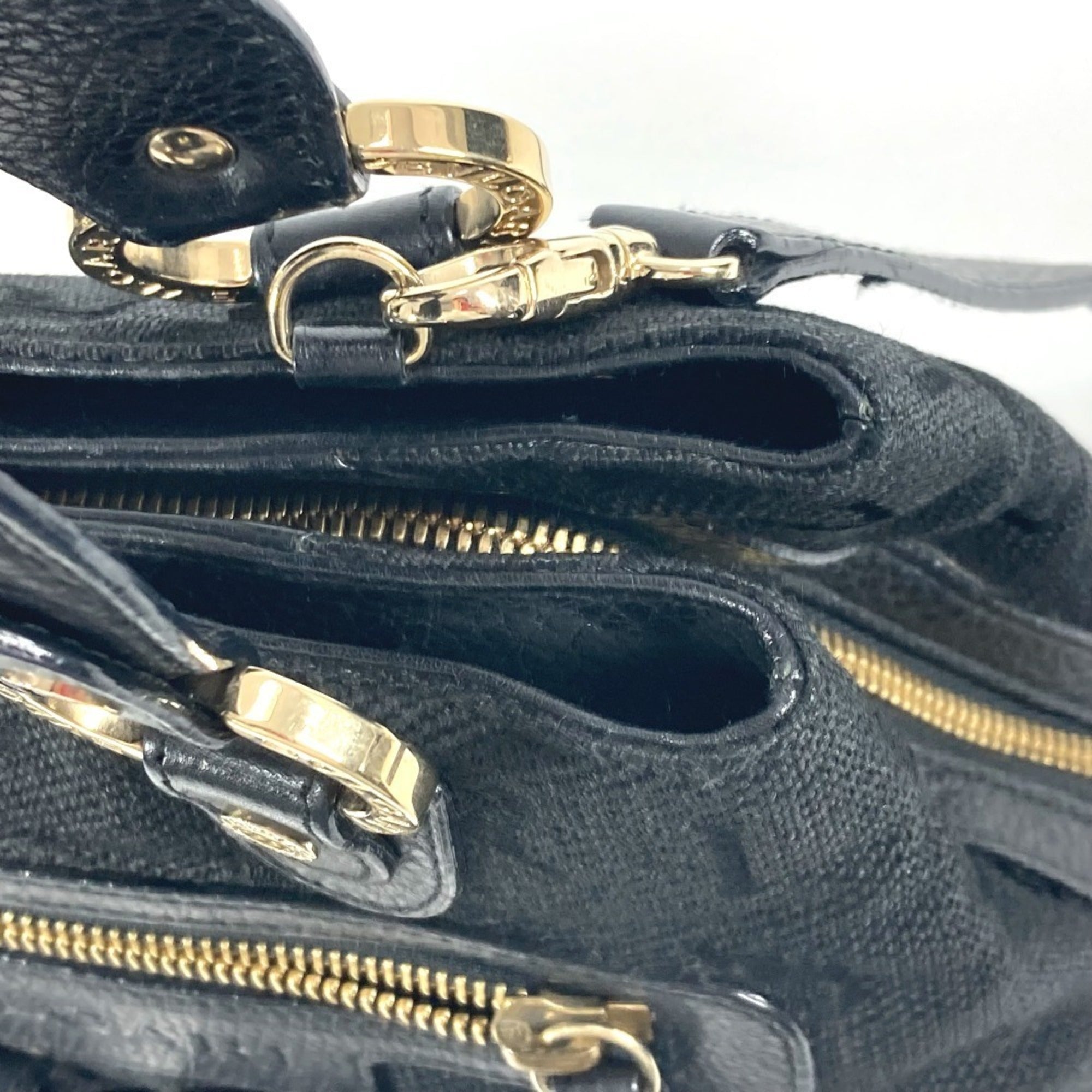 Bvlgari Black Leather Canvas Handbag Shoulder Bag Tote Bag (Pre-Owned)