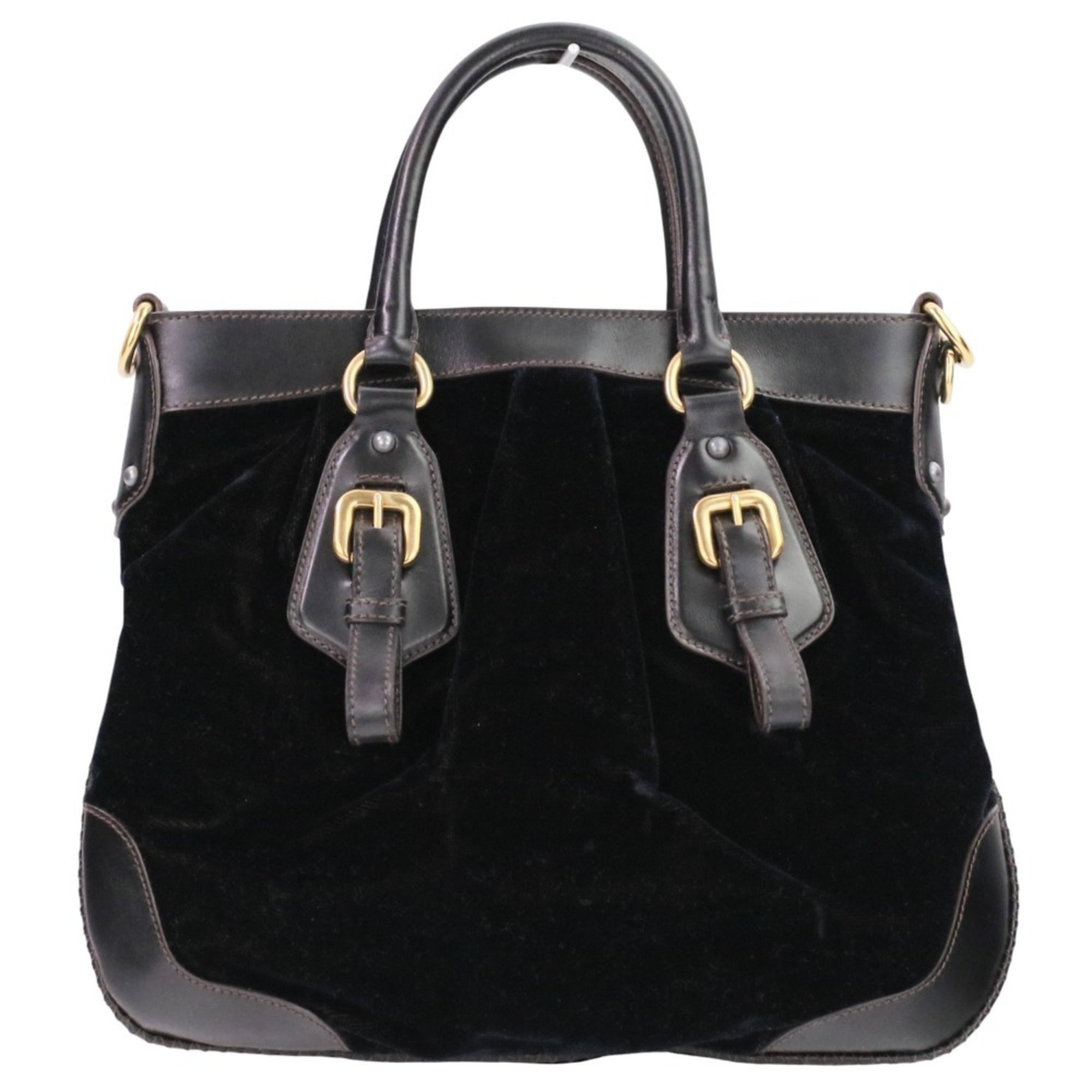 Prada Dark Brown Velvet Leather Handbag Shoulder Bag (Pre-Owned)