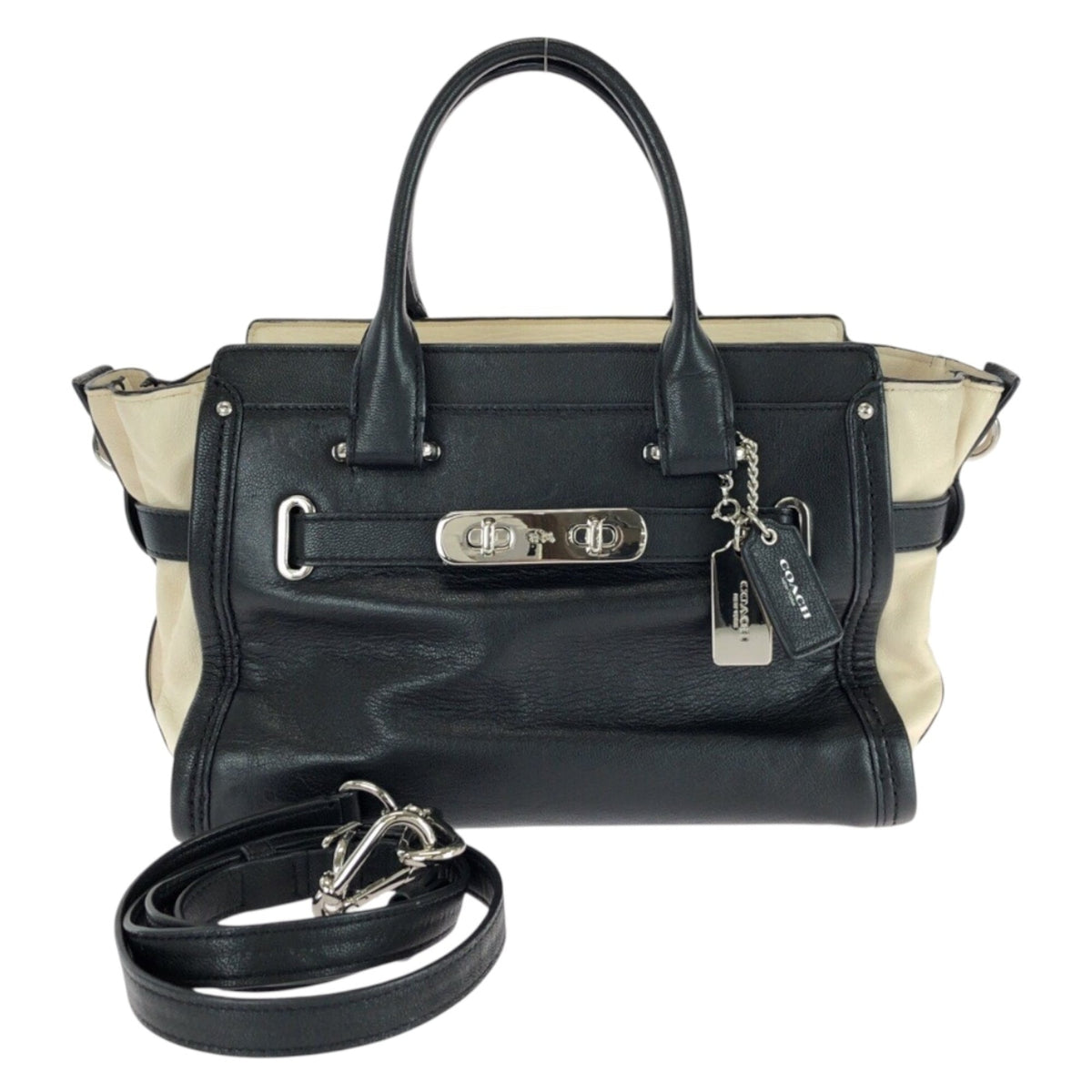 Coach Black White Leather Handbag Shoulder Bag (Pre-Owned)