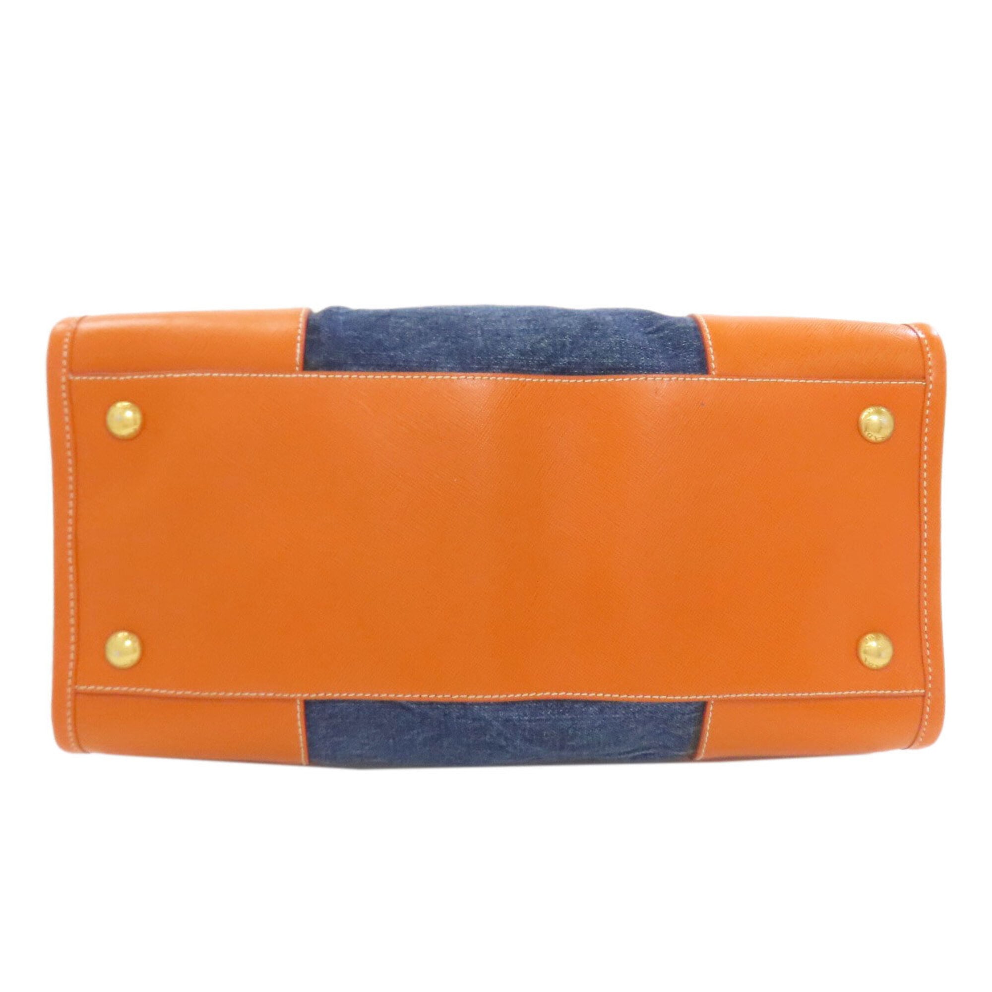 Prada Blue Orange Canvas Leather Handbag (Pre-Owned)