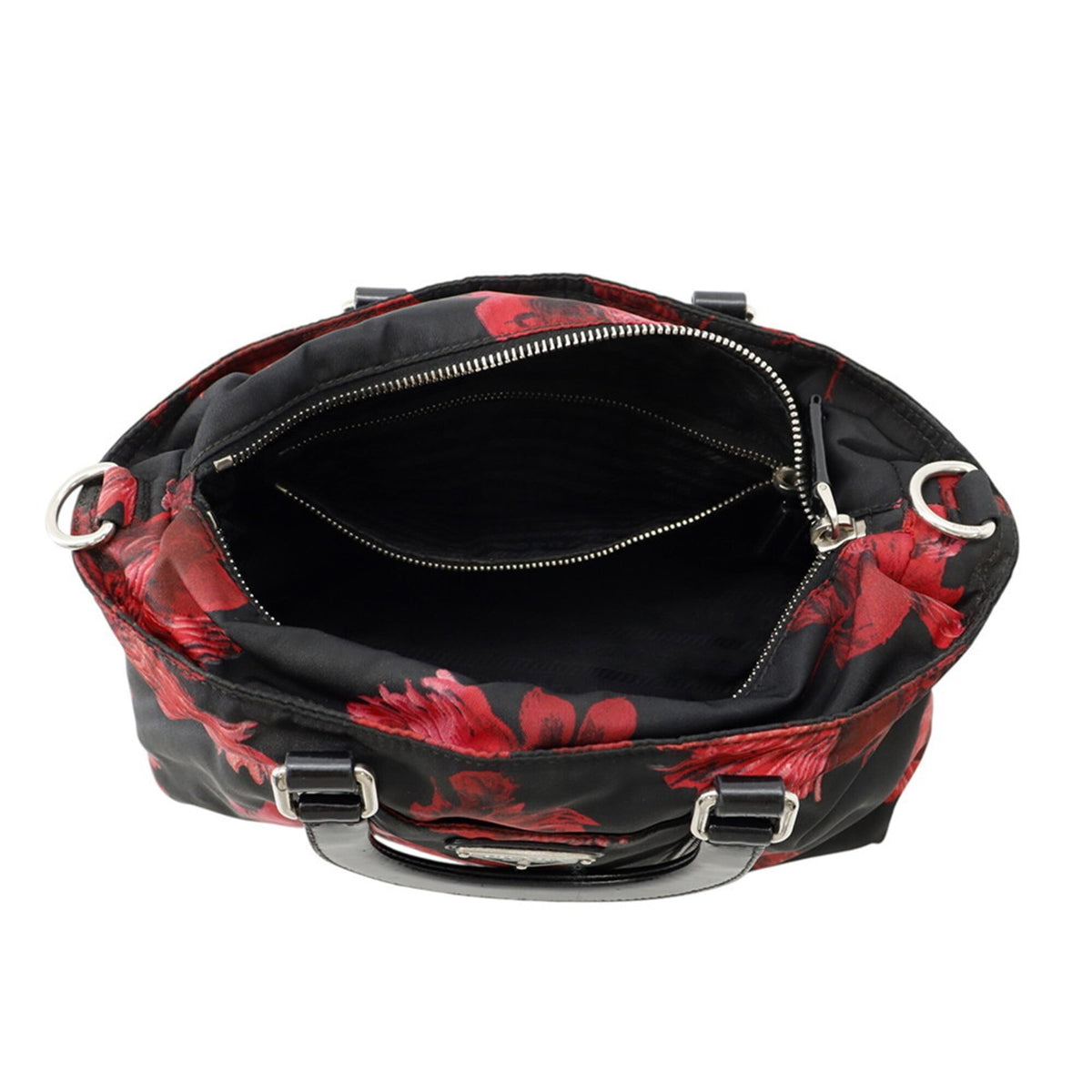Prada Black Red Color Nylon Leather Handbag (Pre-Owned)