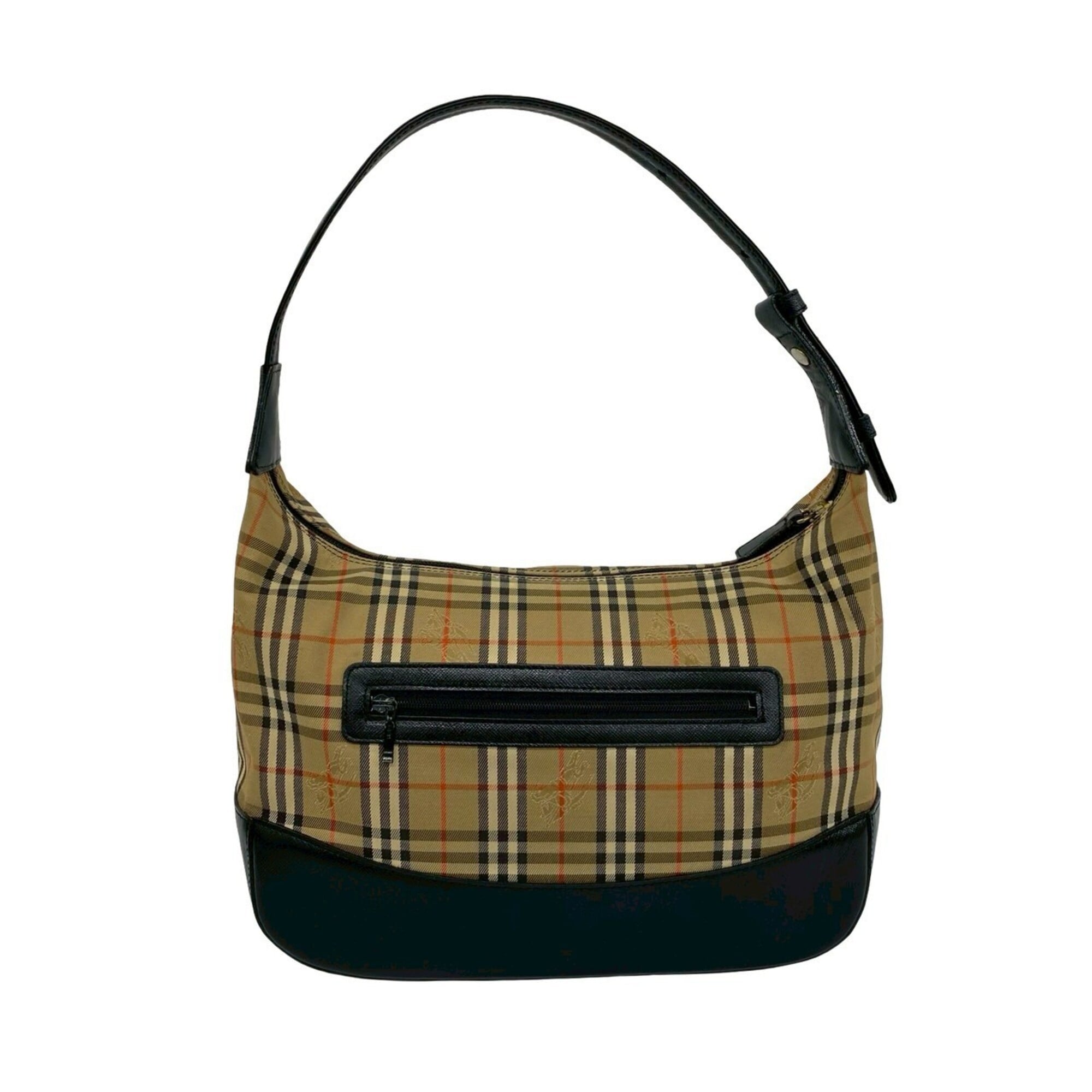 Burberry Beige Black Canvas Leather Shoulder Bag (Pre-Owned)