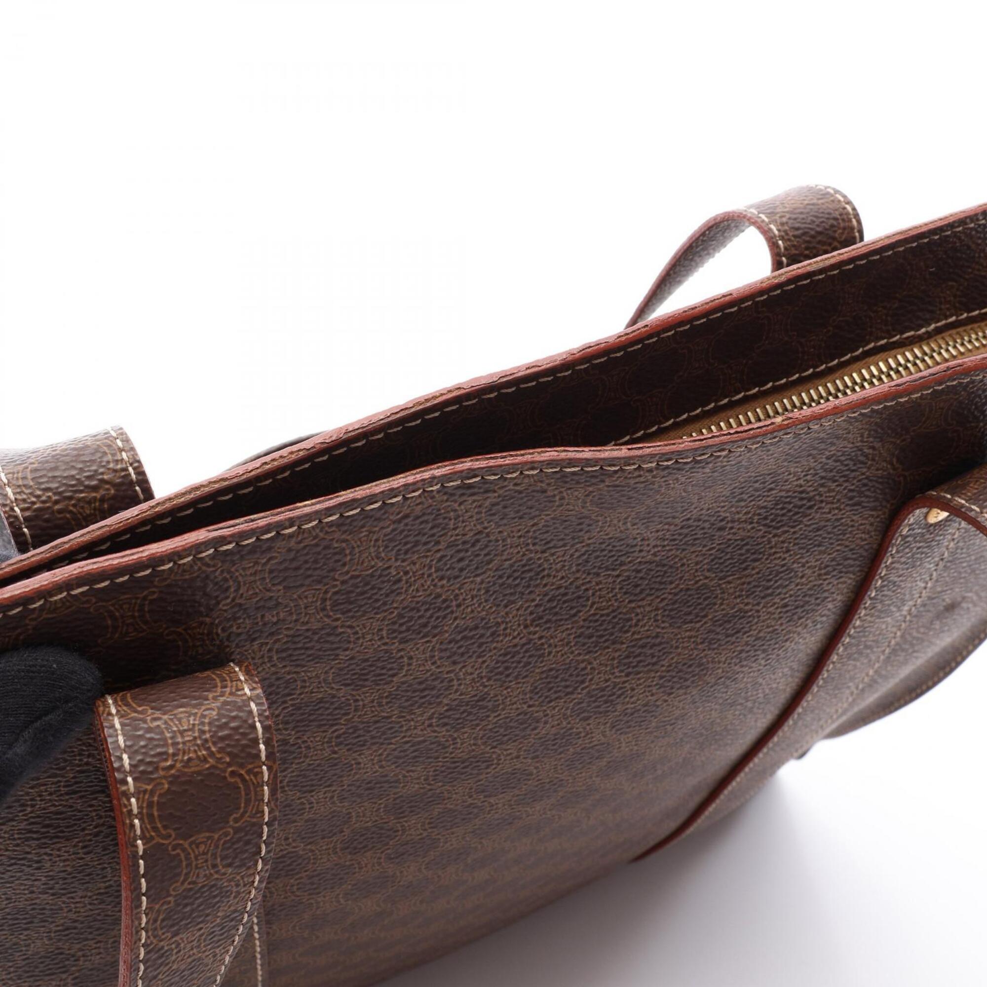 Celine Brown Coated Canvas Leather Handbag Tote Bag (Pre-Owned)
