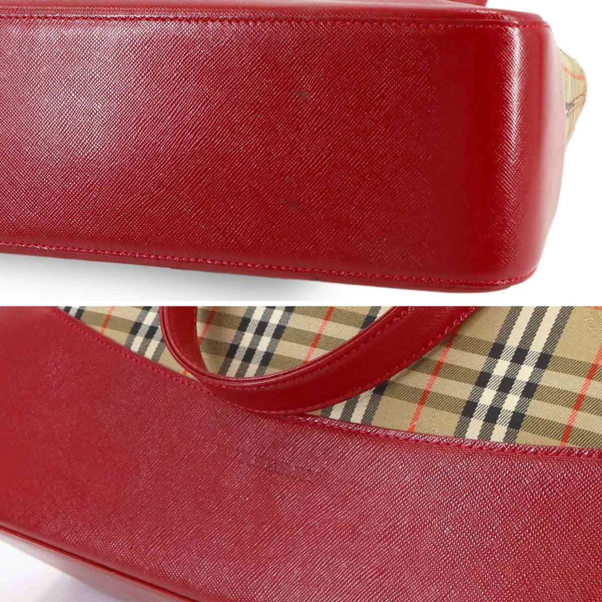 Burberry Brown Red Color Canvas Leather Handbag Tote Bag (Pre-Owned)