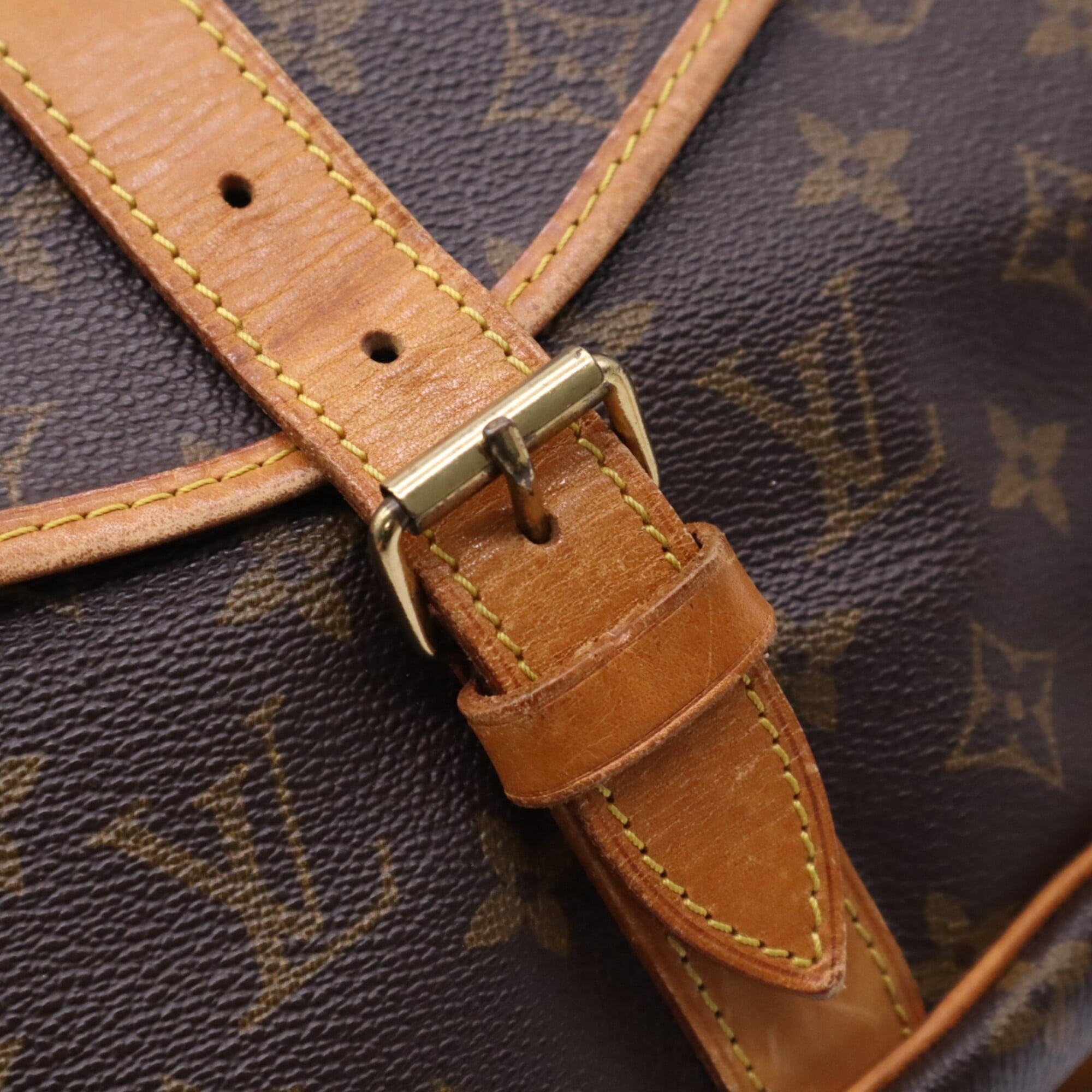 Louis Vuitton Monogram Beige Brown Coated Canvas Leather Shoulder Bag (Pre-Owned)