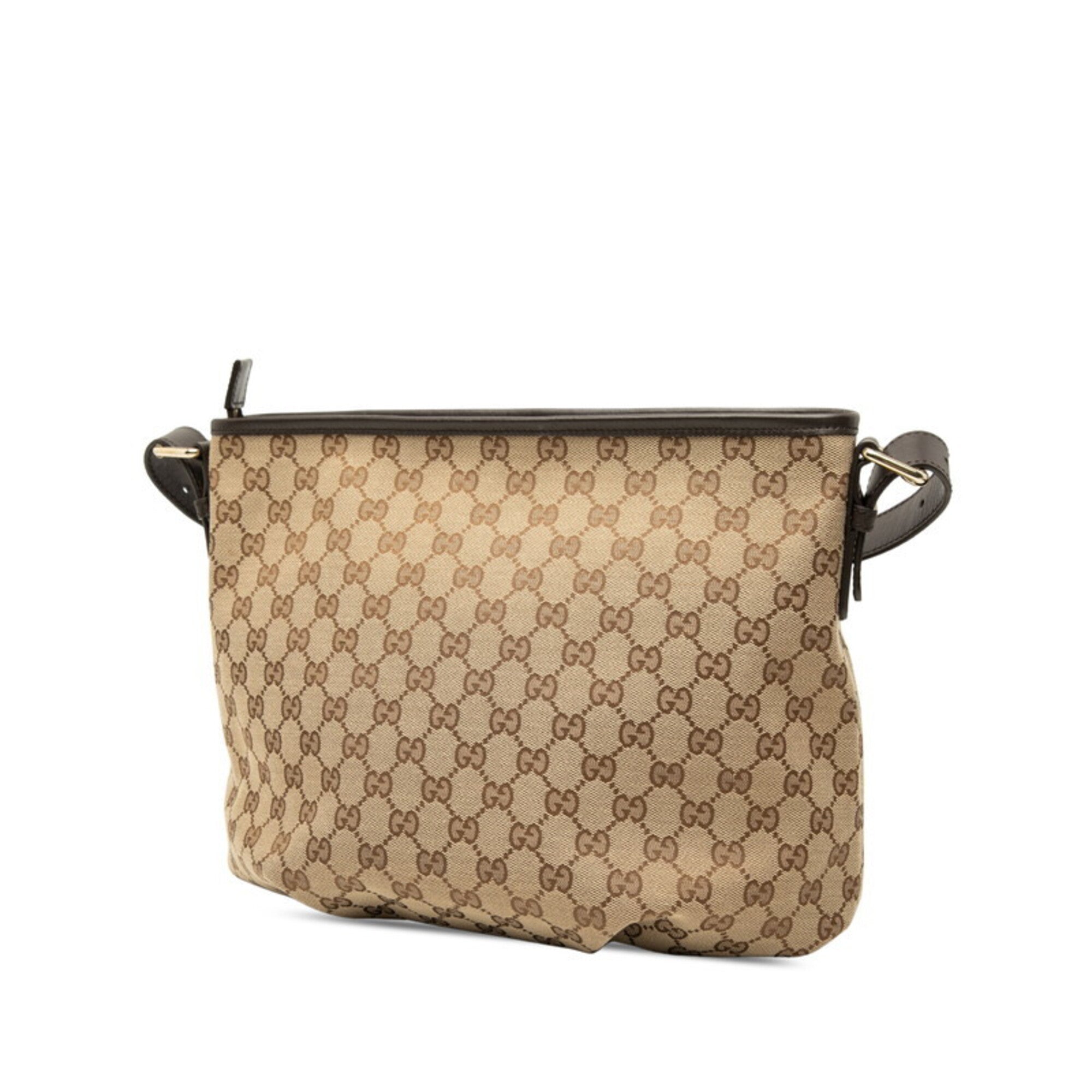 Gucci Beige Brown Canvas Leather Shoulder Bag (Pre-Owned)
