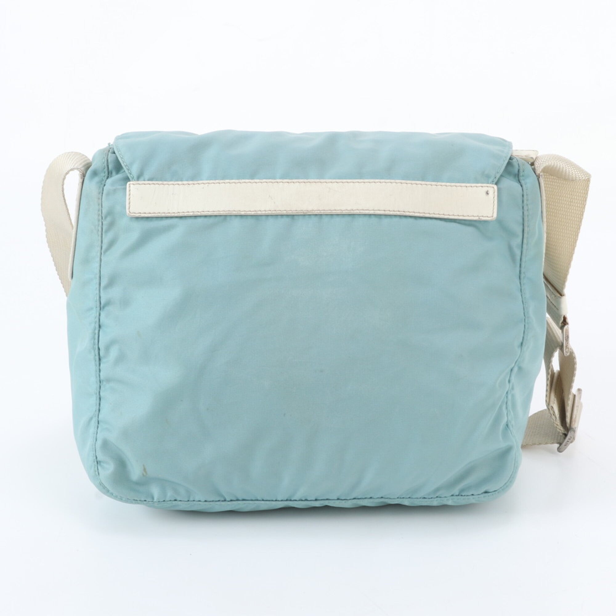 Prada Beige Blue Nylon Leather Shoulder Bag (Pre-Owned)