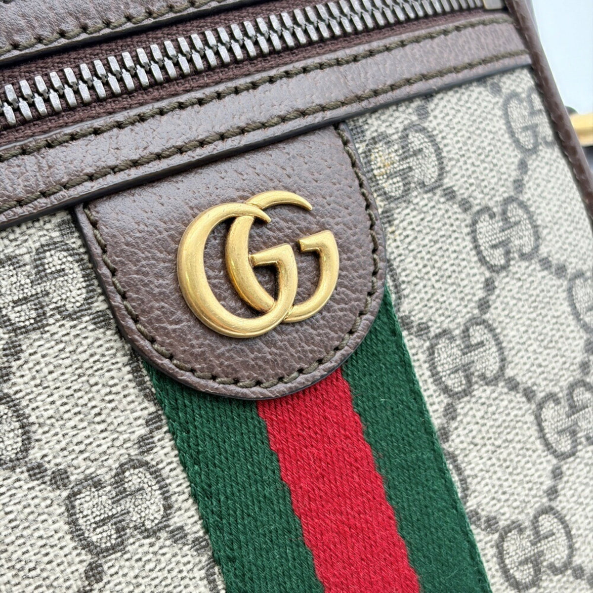 Gucci Beige Brown Gg Supreme Canvas Leather Shoulder Bag (Pre-Owned)