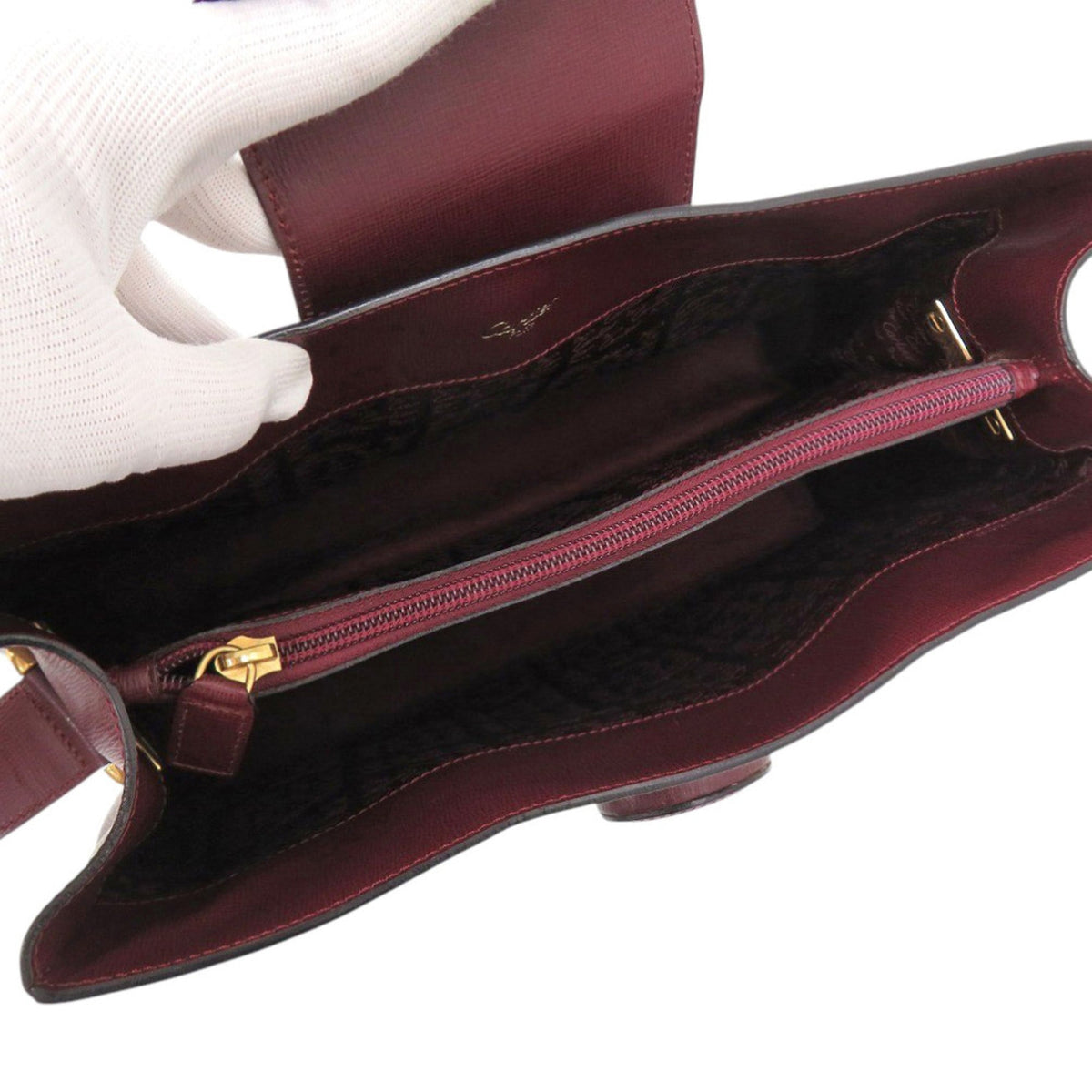 Cartier Bordeaux Red Color Leather Shoulder Bag (Pre-Owned)