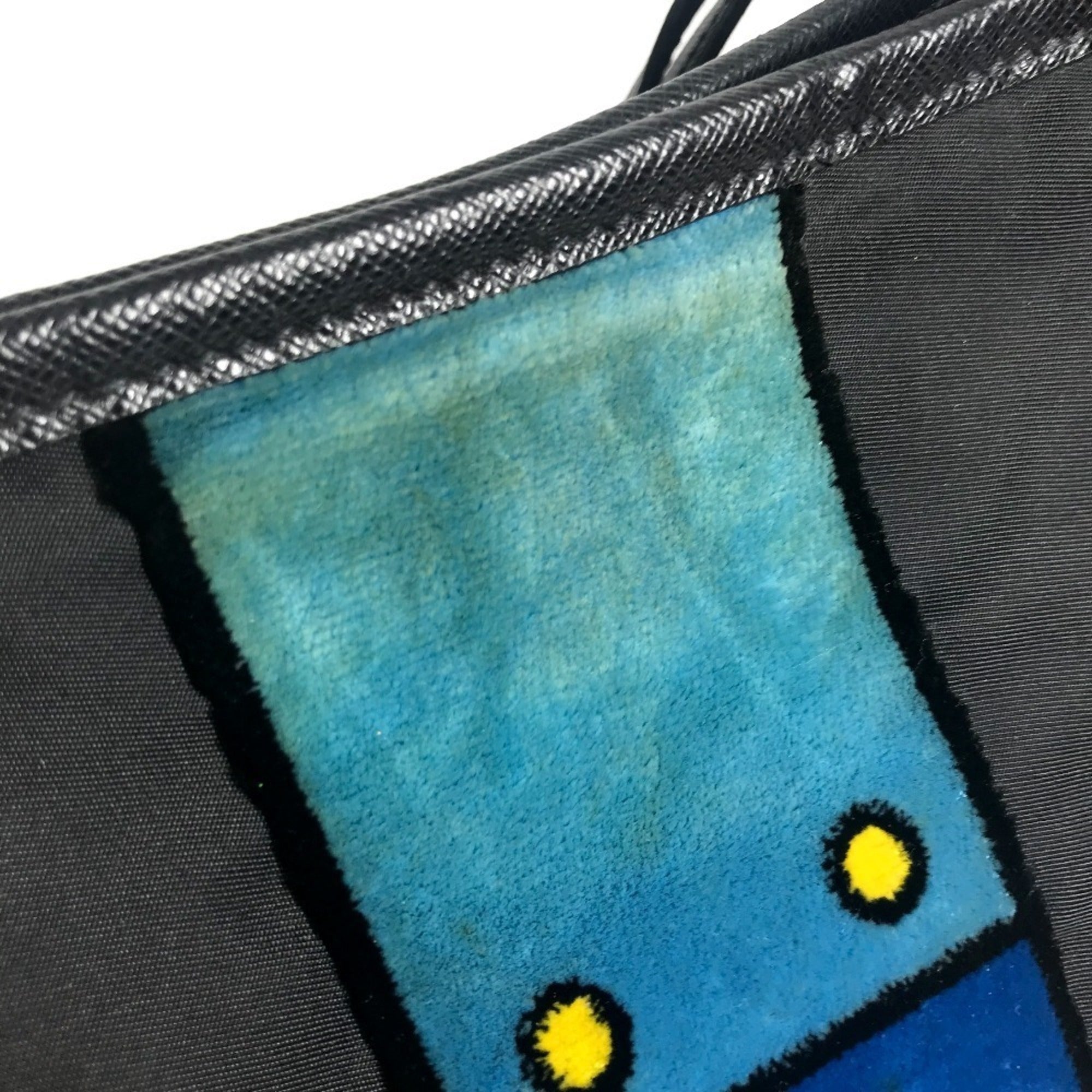 Prada Black Blue Leather Nylon Shoulder Bag Tote Bag (Pre-Owned)