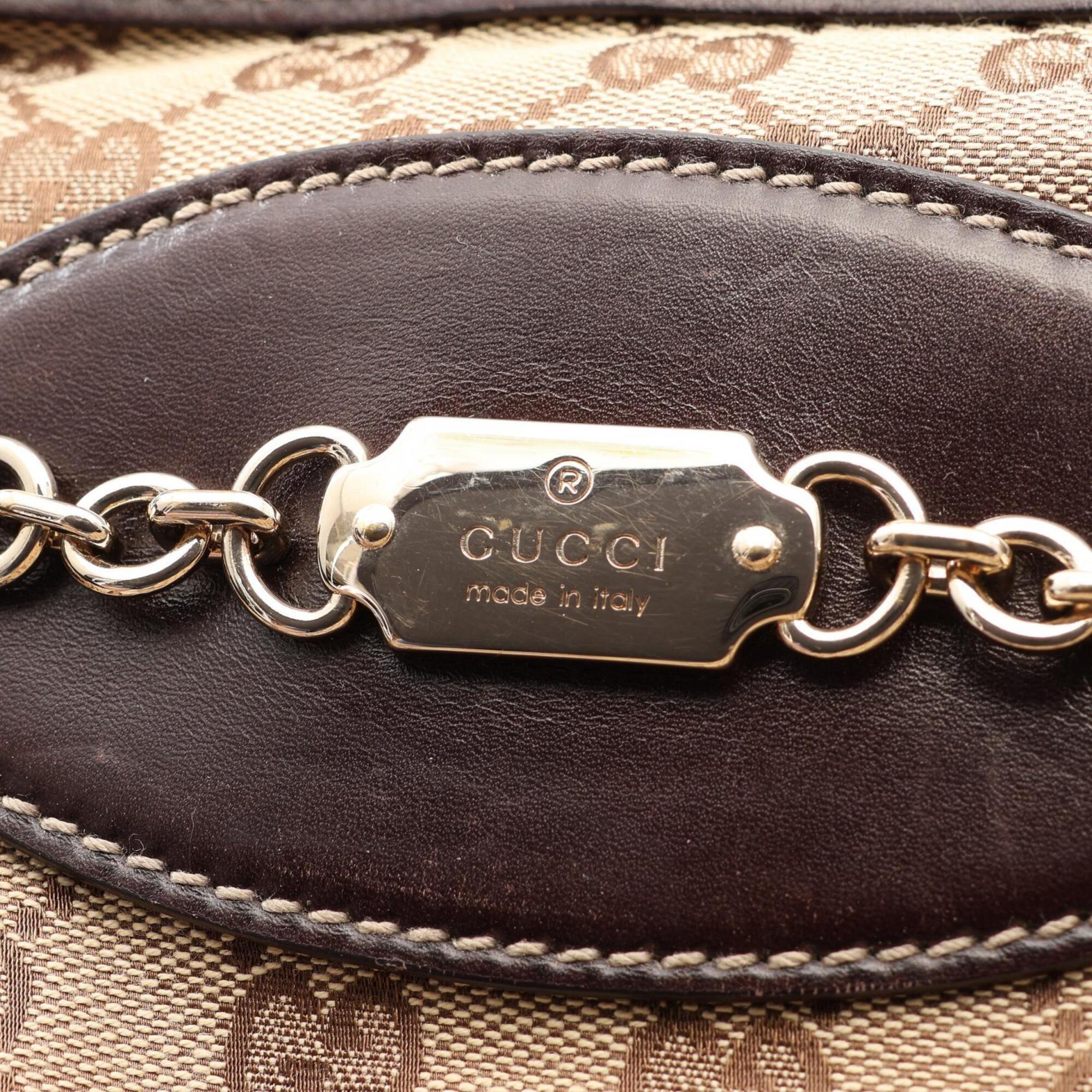 Gucci Beige Brown Canvas Leather Handbag Tote Bag (Pre-Owned)