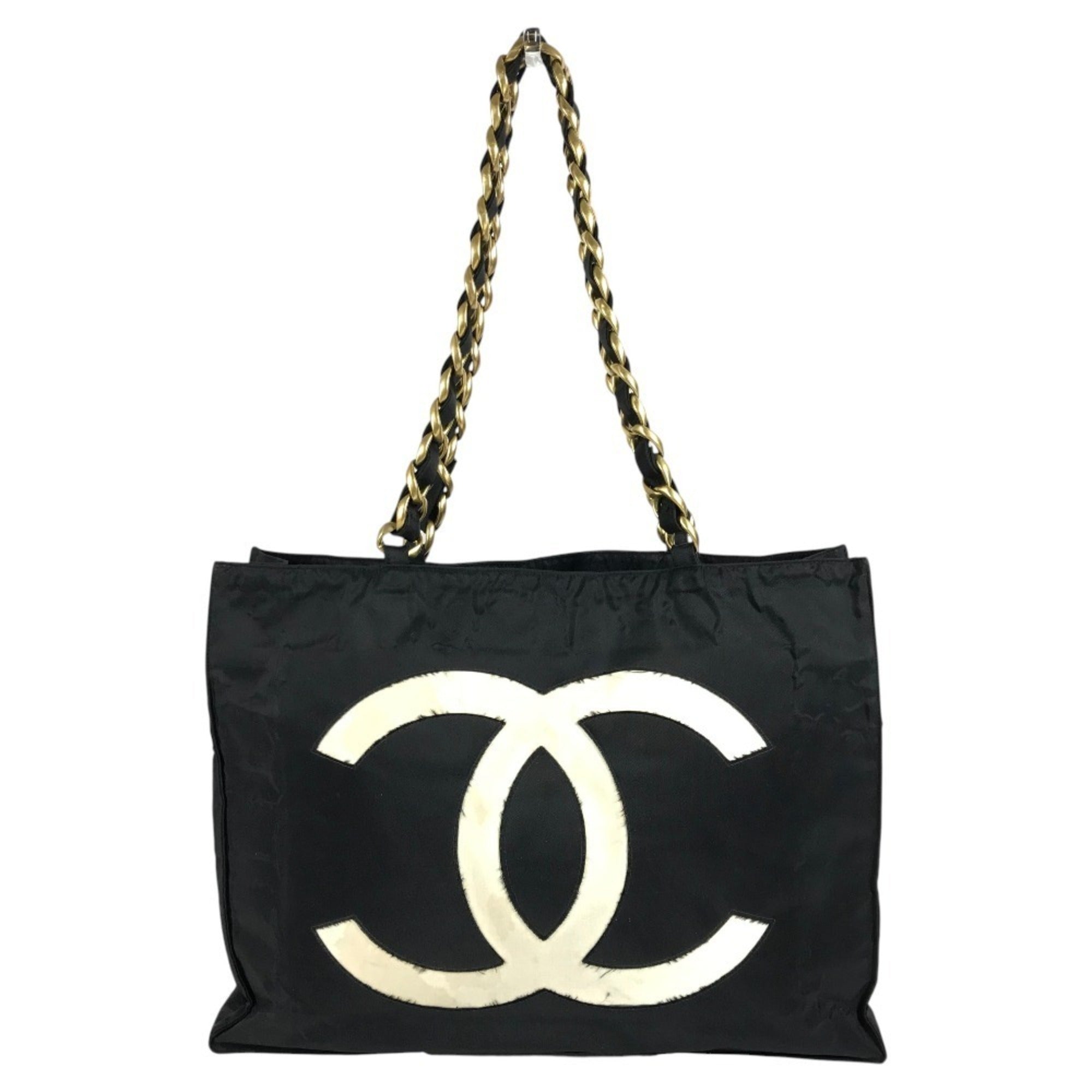 Chanel Black White Nylon Shoulder Bag Tote Bag (Pre-Owned)