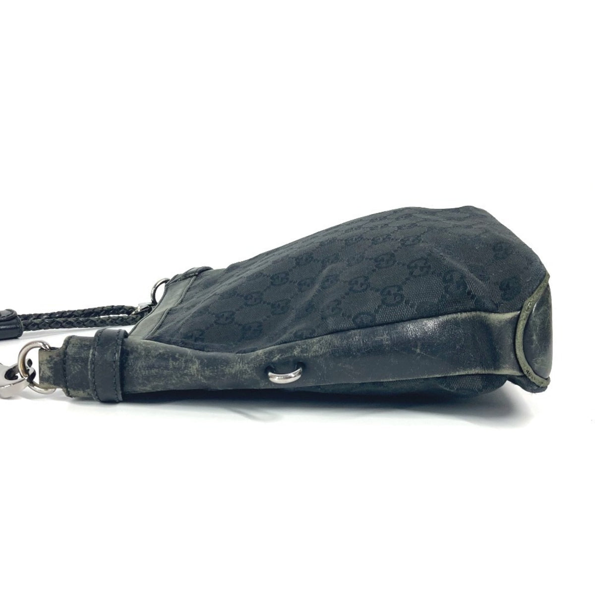 Gucci Black Gg Canvas Leather Shoulder Bag (Pre-Owned)