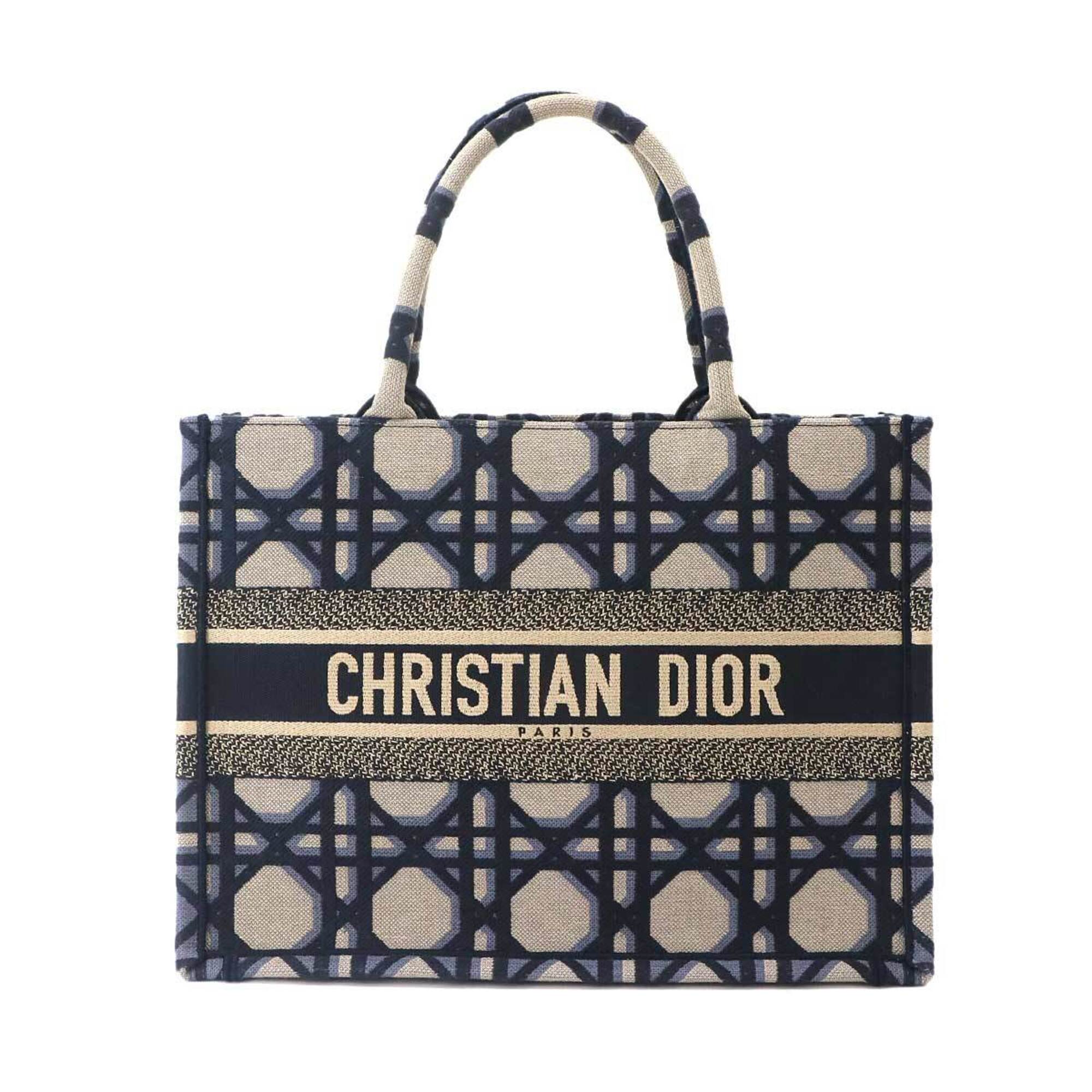 Christian Dior Beige Navy Canvas Handbag Tote Bag (Pre-Owned)