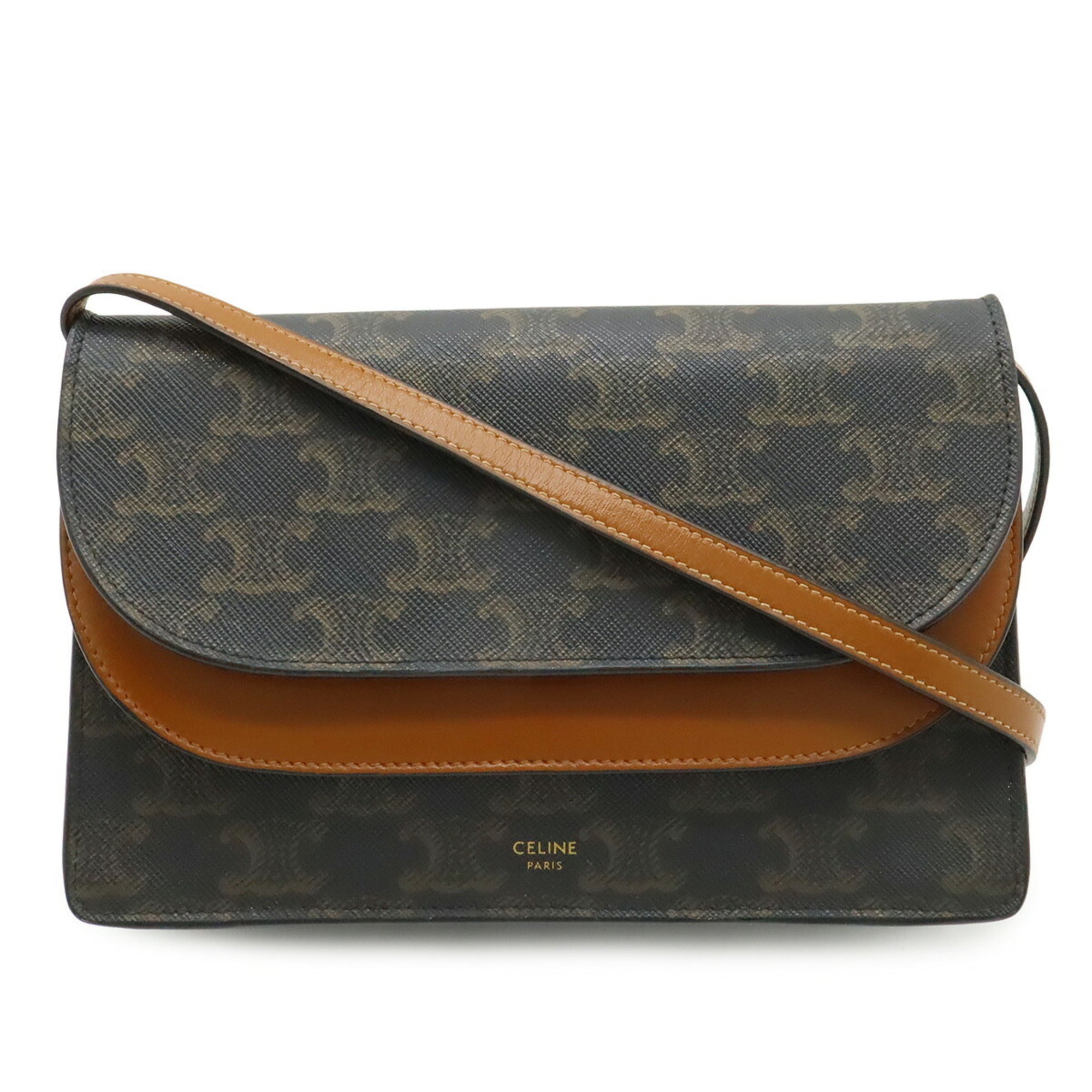 Celine Dark Brown Canvas Clutch Bag Pochette Shoulder Bag (Pre-Owned)