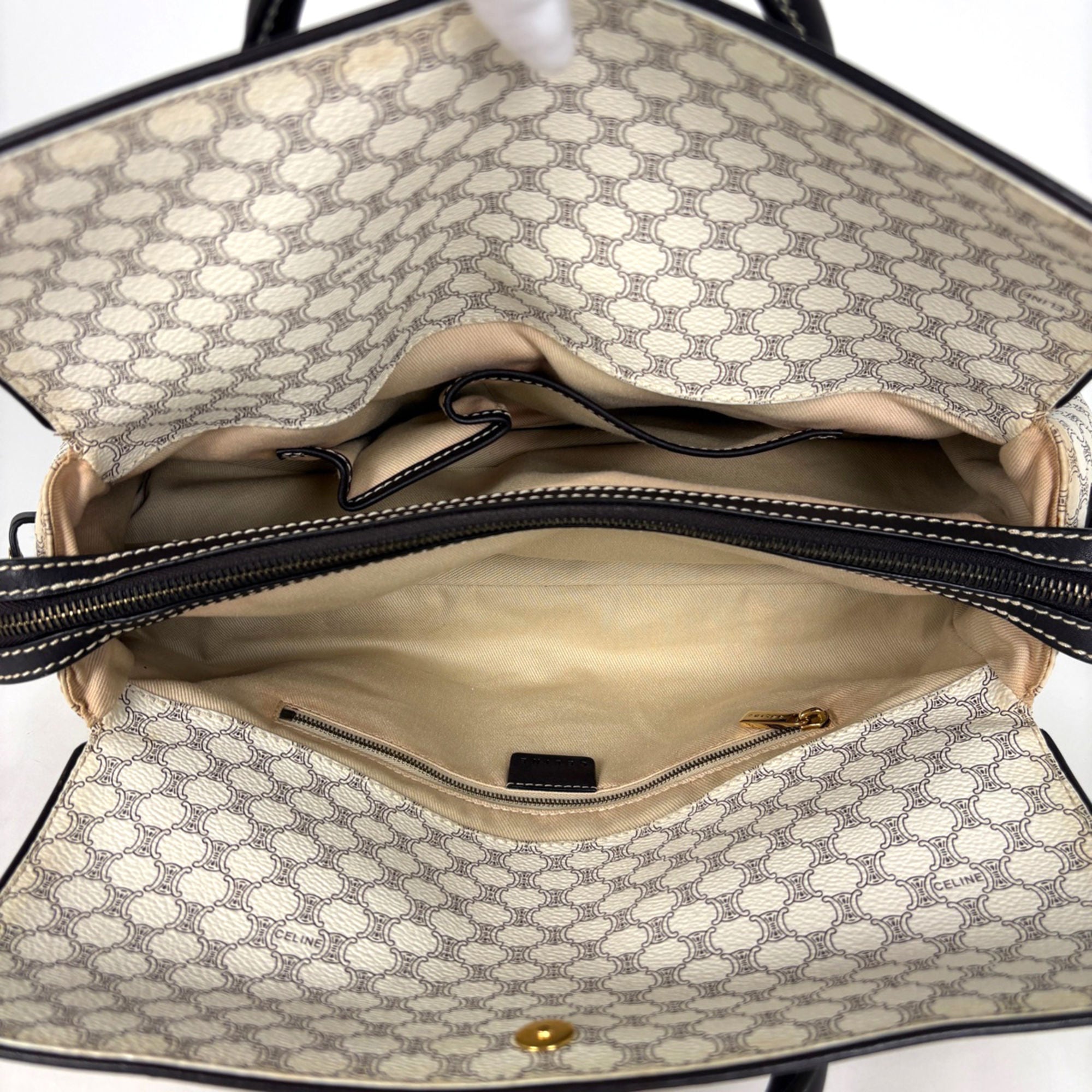 Celine Macadam White Coated Canvas Leather Handbag (Pre-Owned)