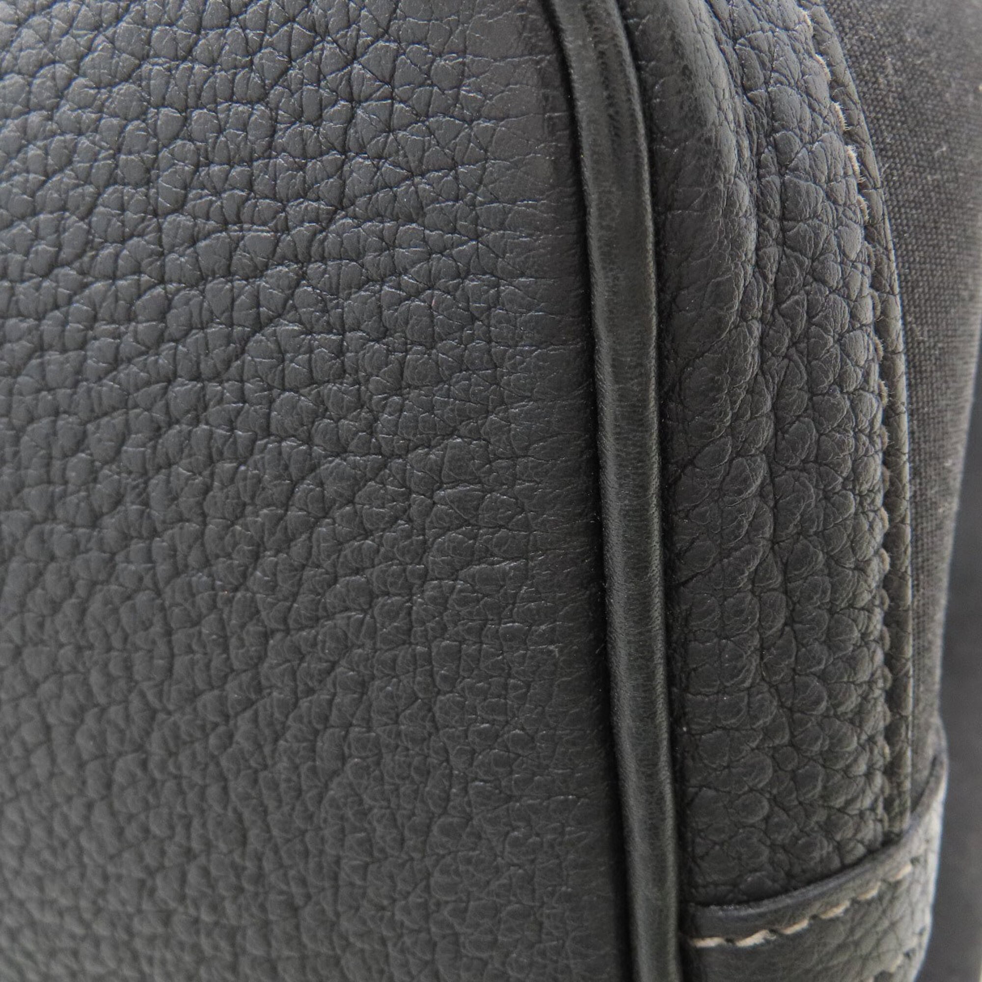 Hermes Black Buffalo Leather Toile Officier Tote Bag (Pre-Owned)