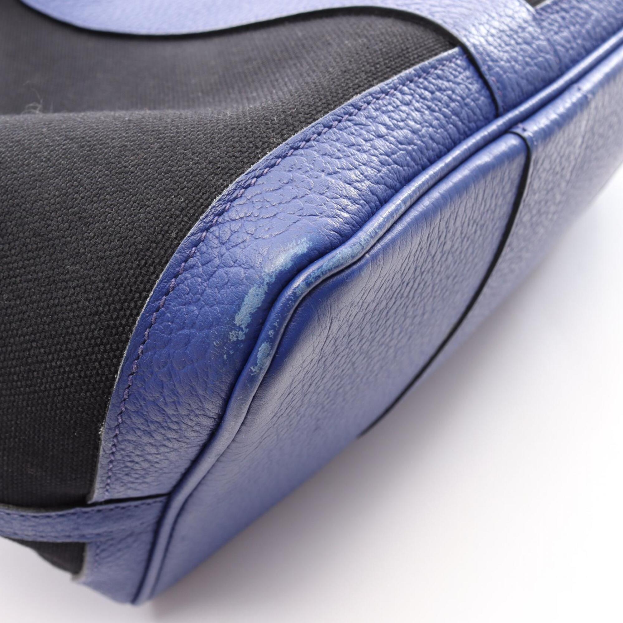 Hermes Black Blue Blue Electric Canvas Country Leather Handbag Tote Bag (Pre-Owned)