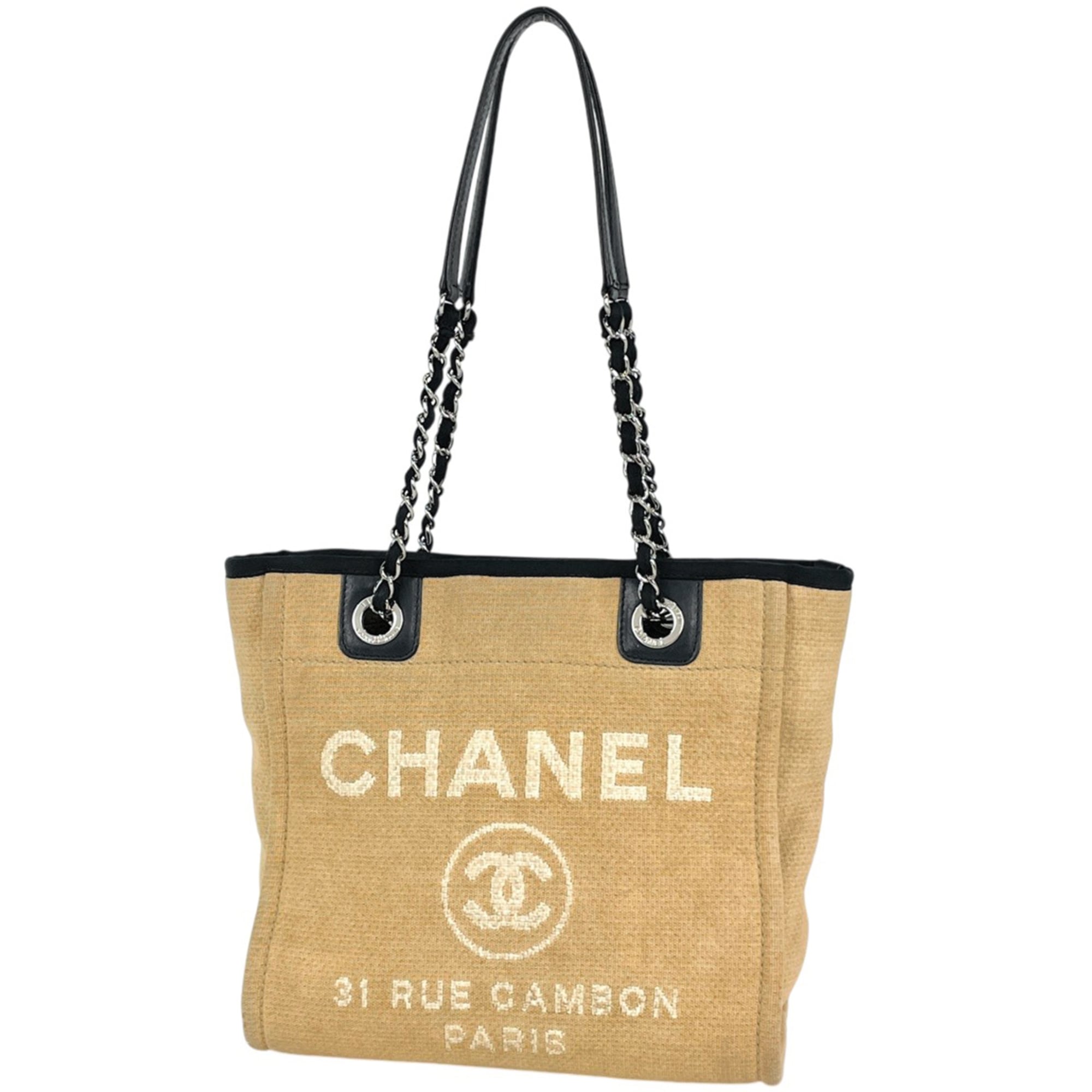 Chanel Beige Canvas Leather Tote Bag (Pre-Owned)